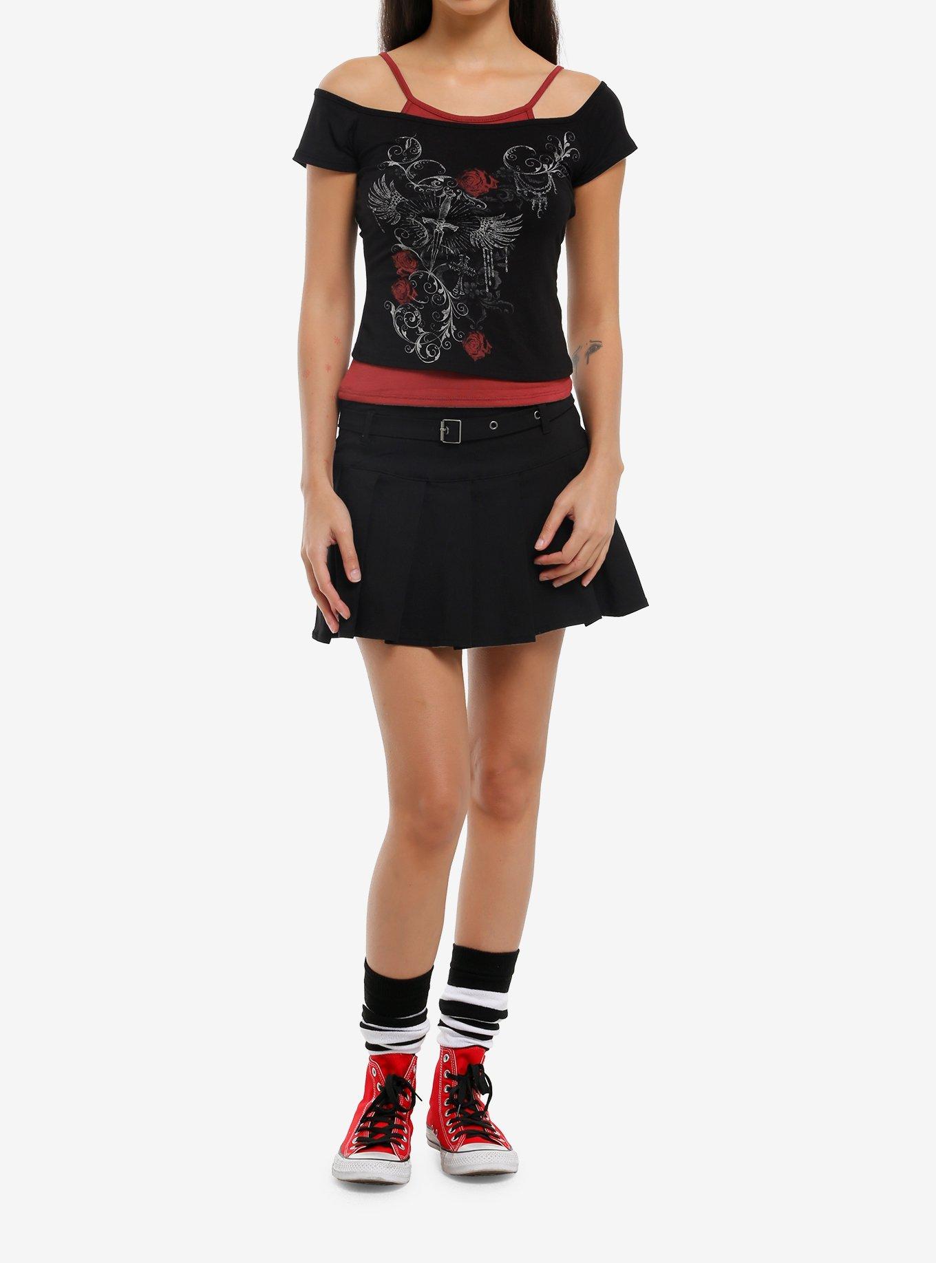 Filigree Sword Cold Shoulder Girls Twofer Top, , hi-res