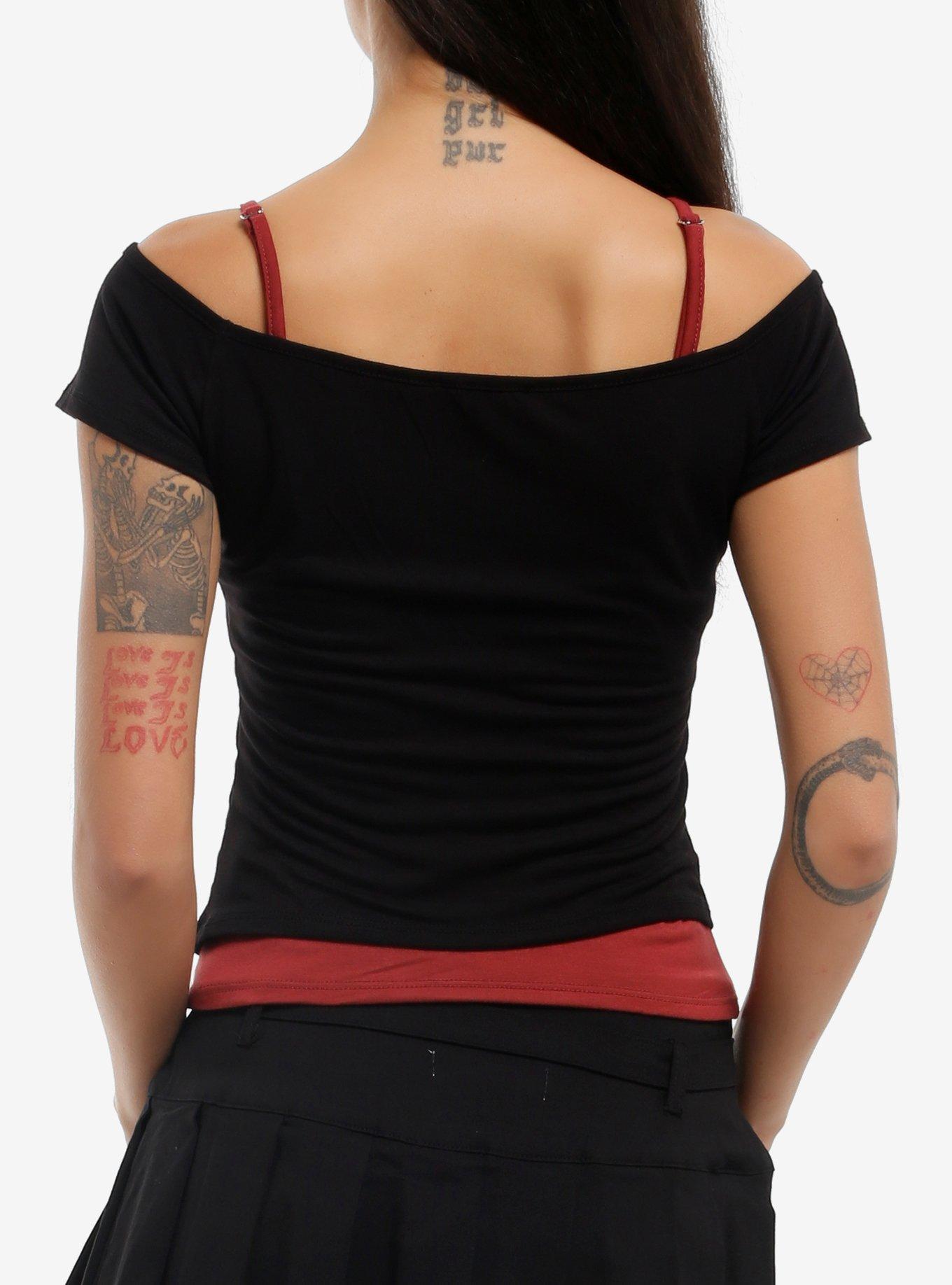 Filigree Sword Cold Shoulder Girls Twofer Top, MULTI, alternate