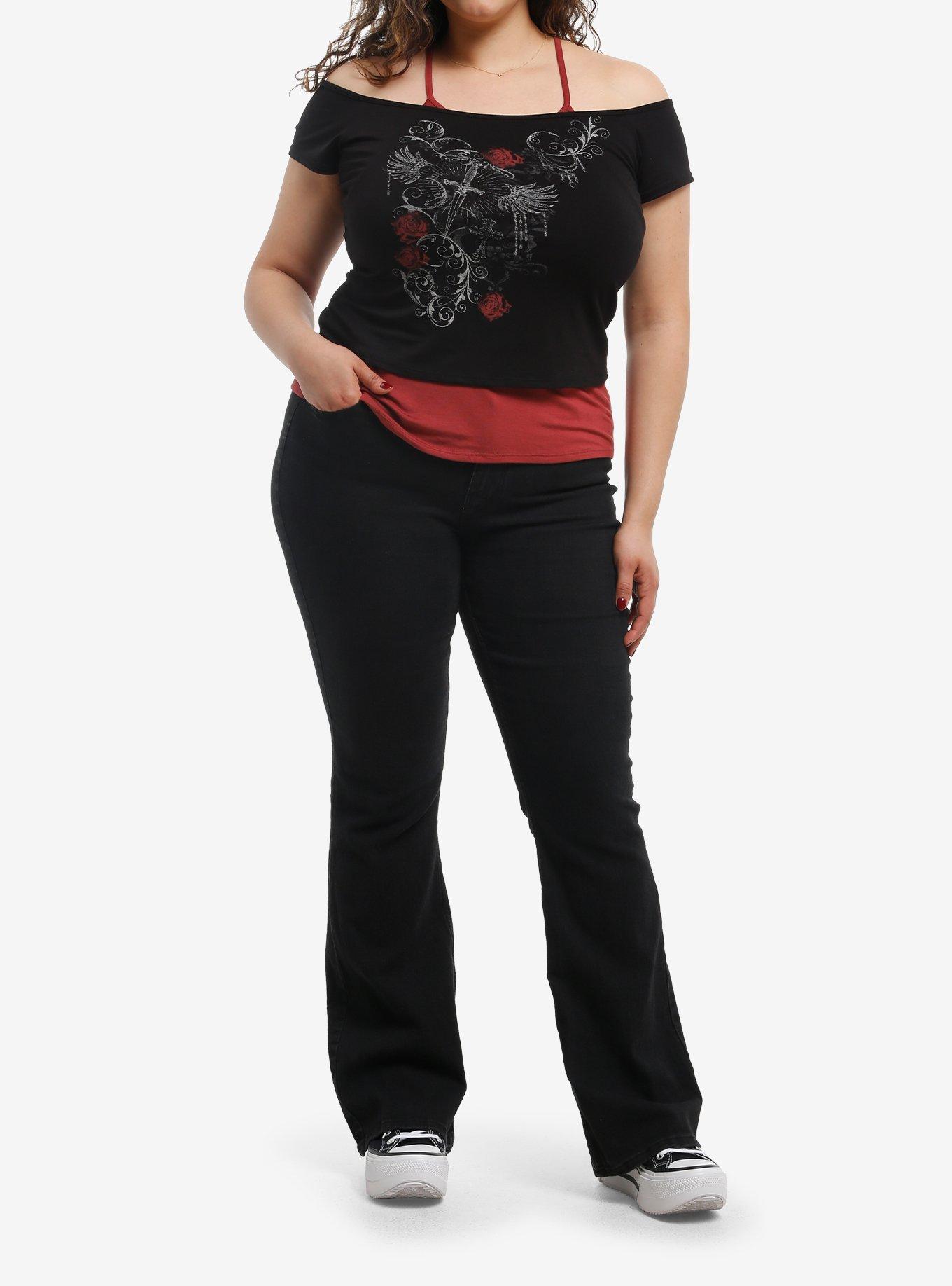 Filigree Sword Cold Shoulder Girls Twofer Top Plus Size, , hi-res