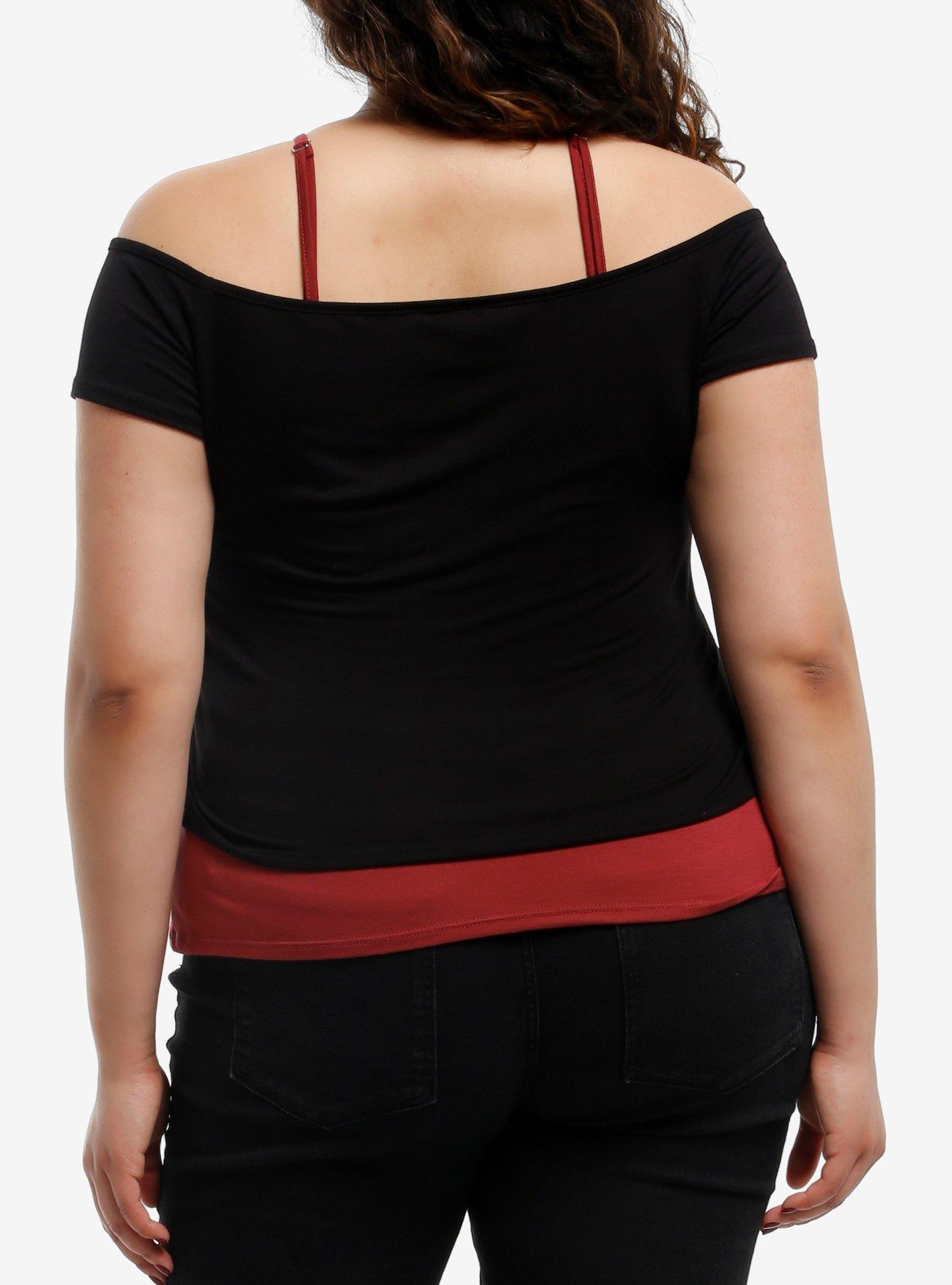 Filigree Sword Cold Shoulder Girls Twofer Top Plus Size, MULTI, alternate