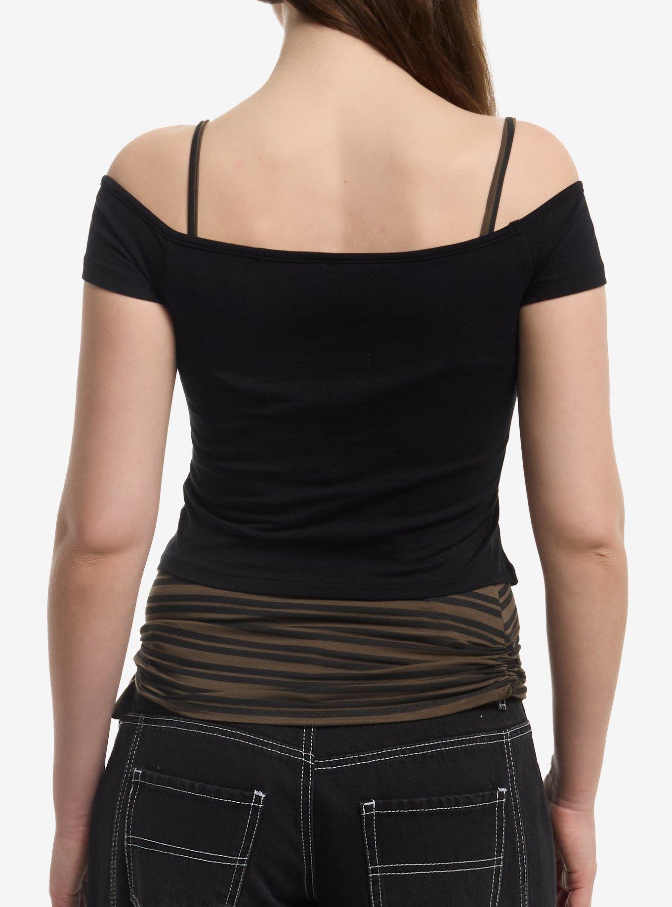 Cosmic Aura Green & Black Stars & Stripes Girls Twofer Top, MULTI, alternate