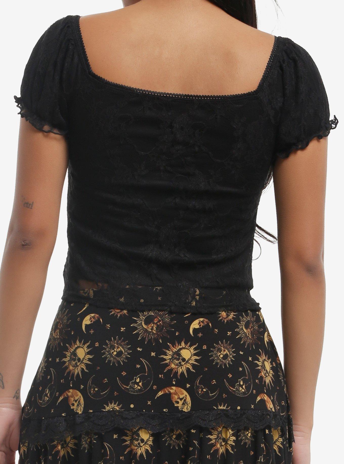 Cosmic Aura Black Lace Girls Puff Sleeve Top, MULTI, alternate