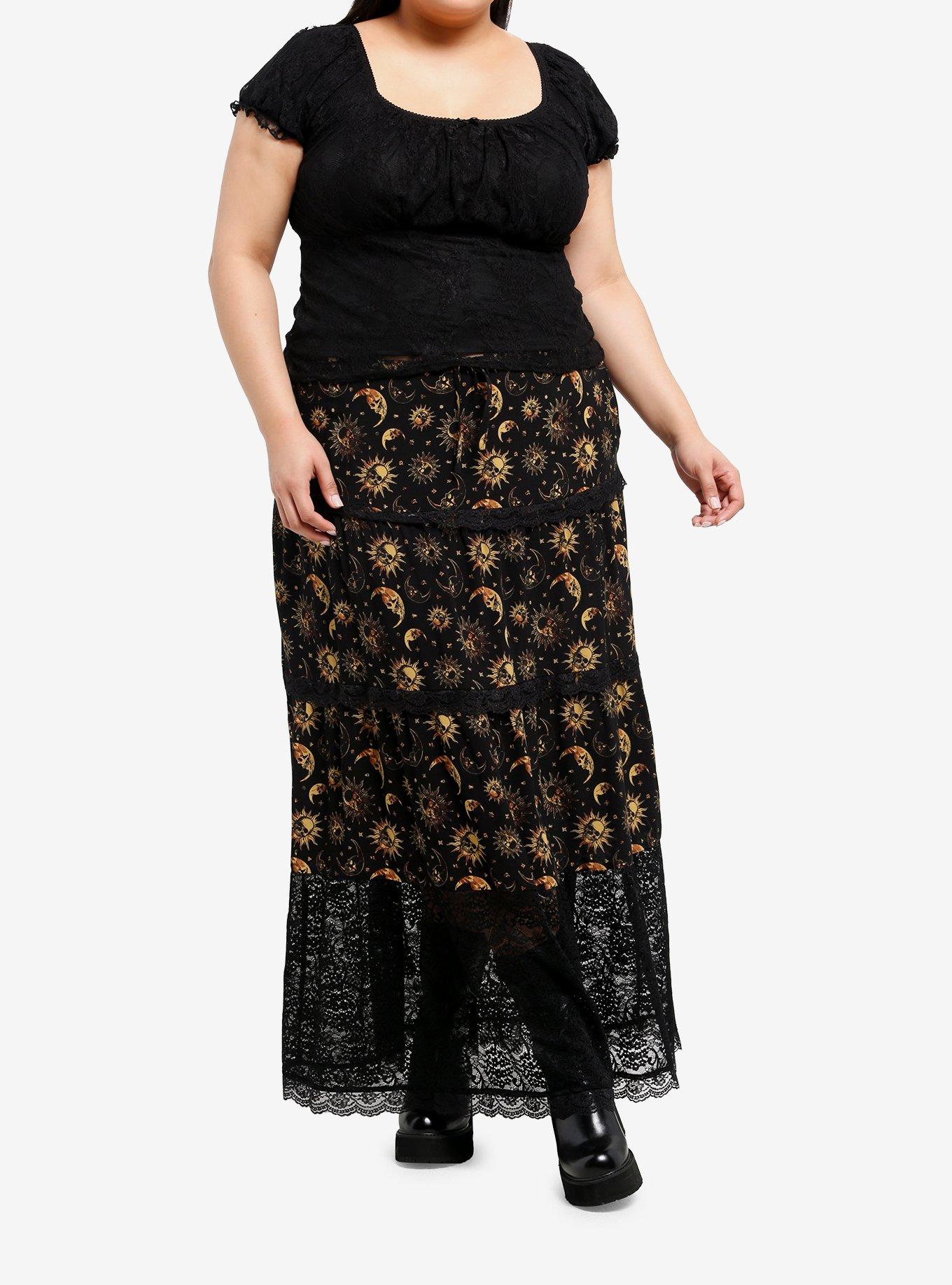 Cosmic Aura Black Lace Girls Puff Sleeve Top Plus Size, , hi-res