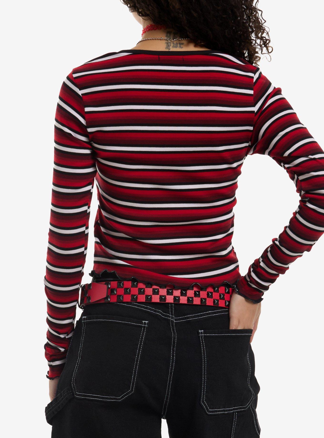 Black Red & White Stripe Girls Long-Sleeve Top, MULTI, alternate