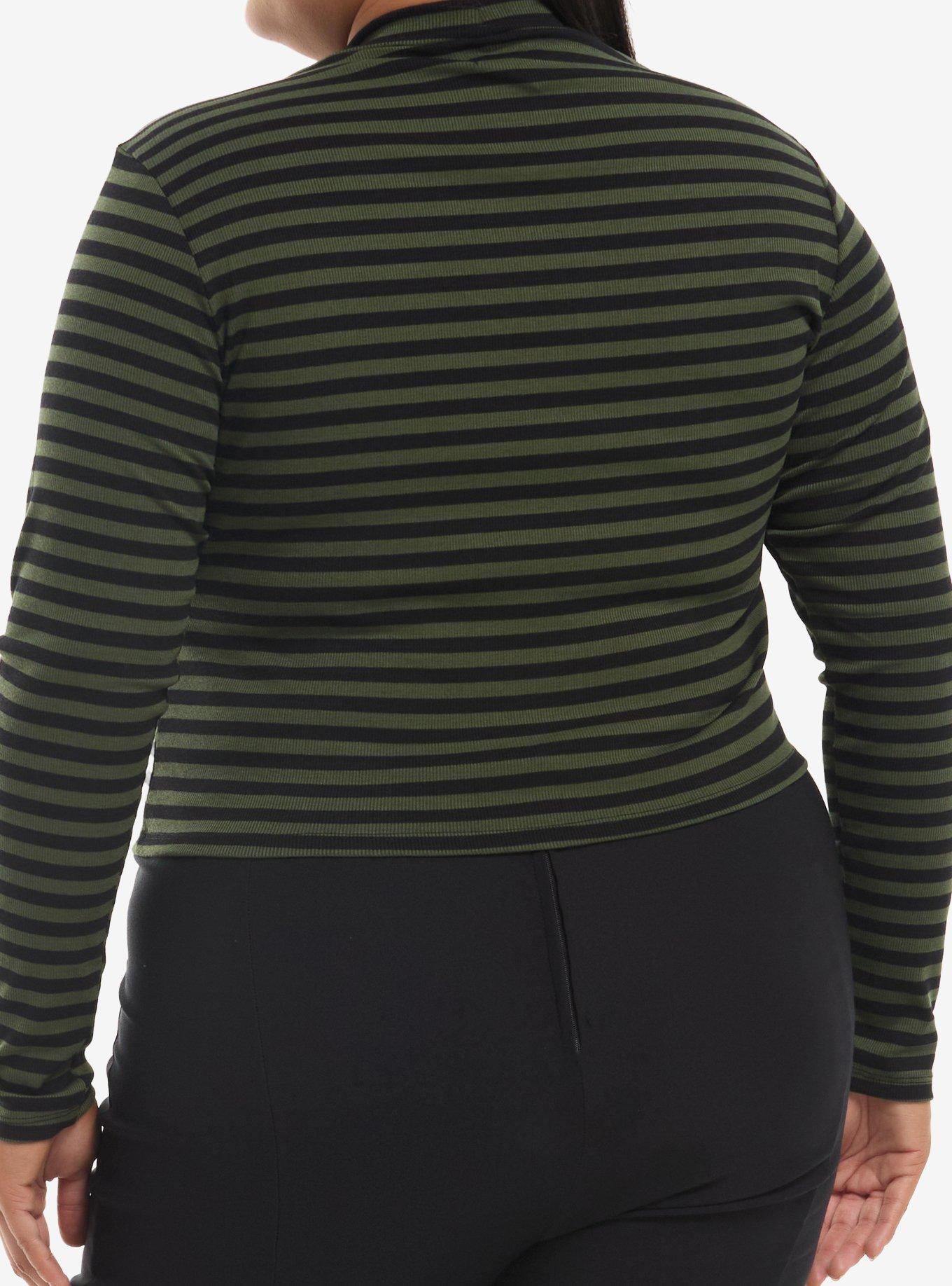 Black & Green Stripe Star Girls Long-Sleeve Top Plus Size, , hi-res