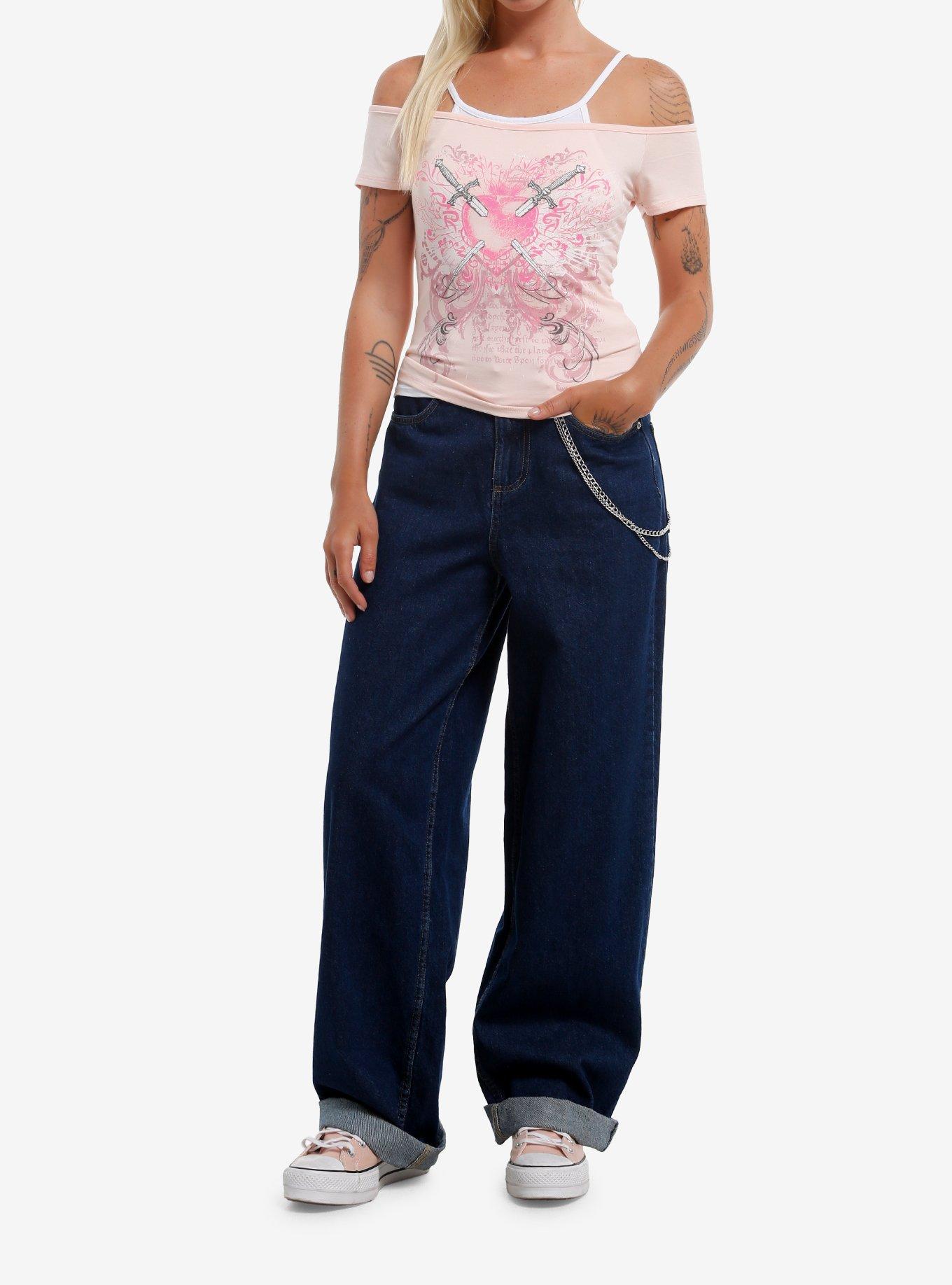Sweet Society Pink Dagger Heart Girls Cold-Shoulder Top, , hi-res