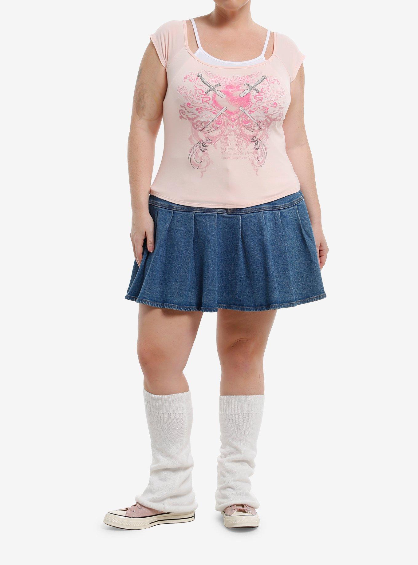 Sweet Society Pink Dagger Heart Girls Cold-Shoulder Top Plus Size, , hi-res