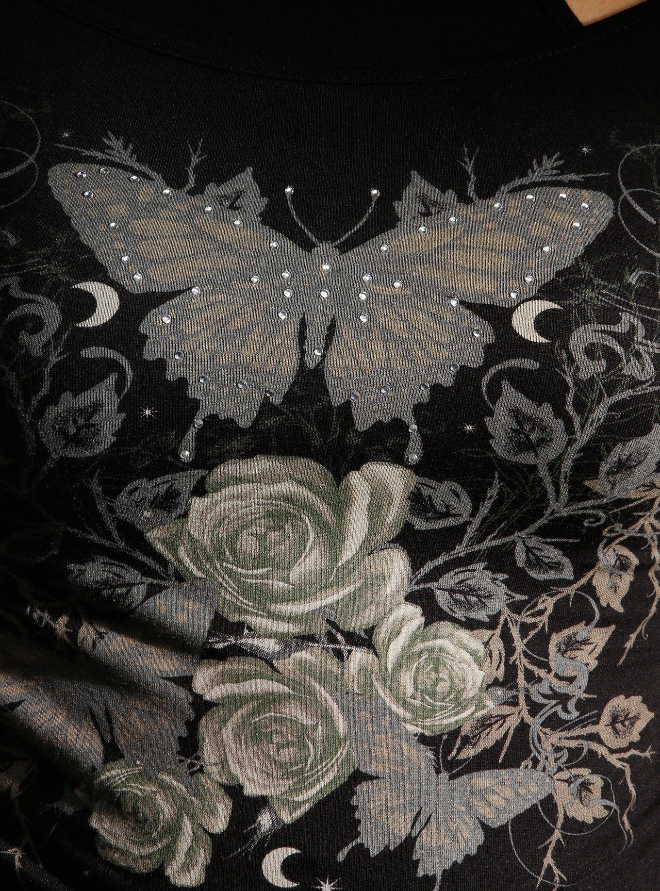 Thorn & Fable Grunge Butterfly Rose Girls Twofer Top, MULTI, alternate