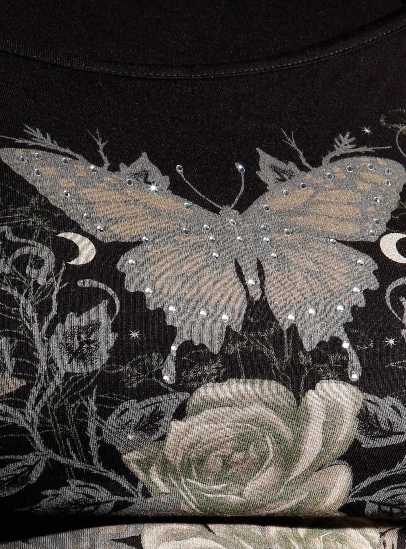 Thorn & Fable Grunge Butterfly Rose Girls Twofer Top Plus Size, MULTI, alternate