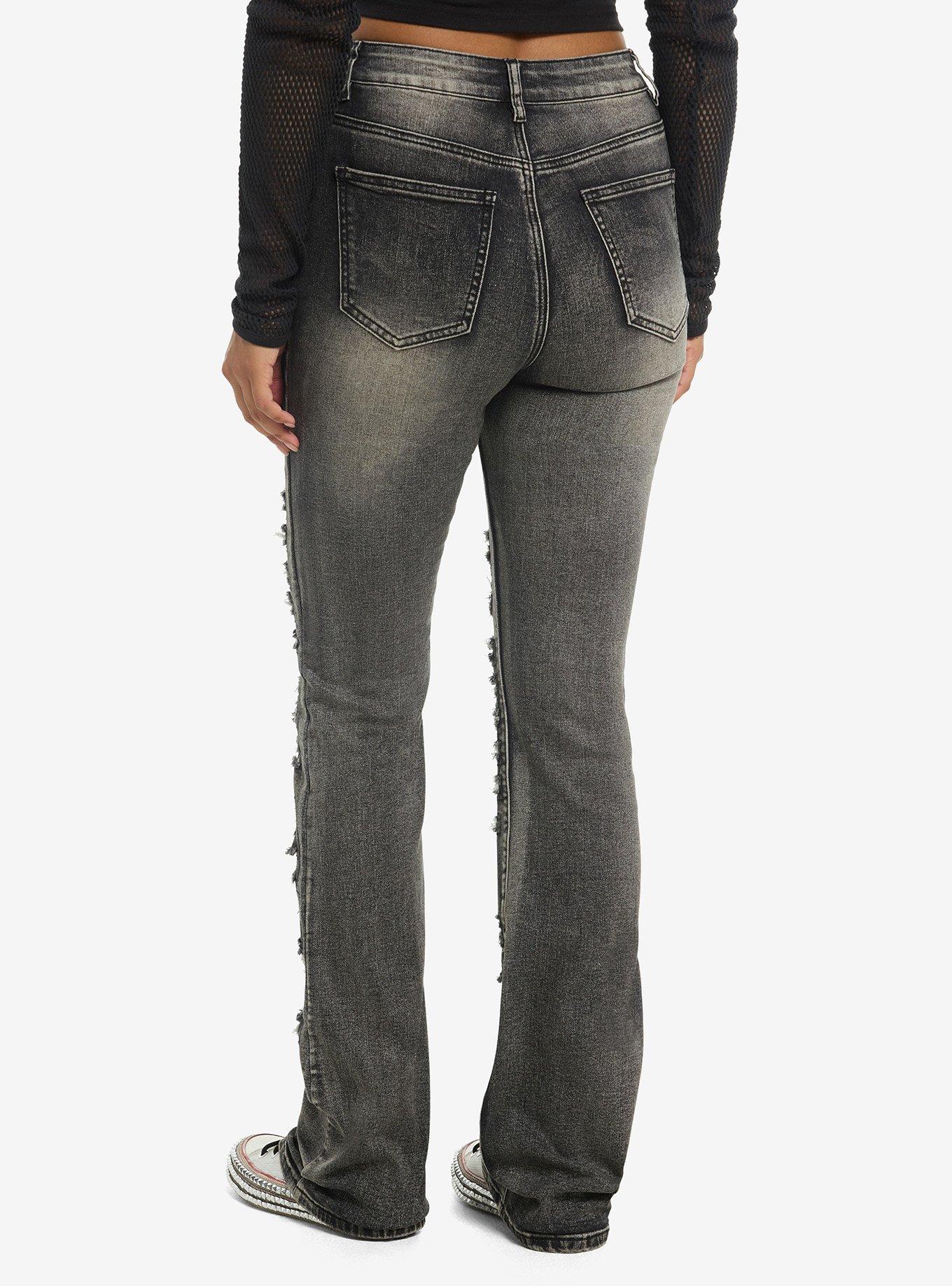 Black Faded Distressed Front Pocket Straight Leg Jeans, , hi-res