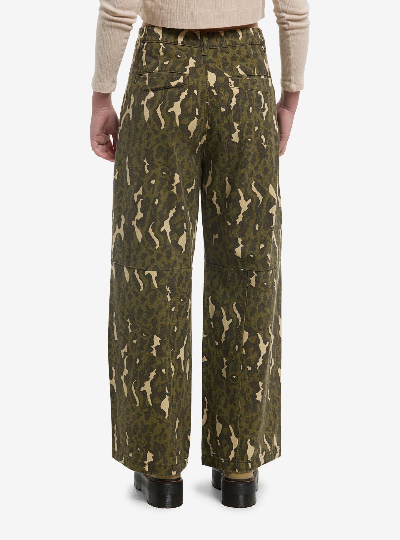 Green Leopard Camo Girls Wide Leg Jeans, , hi-res