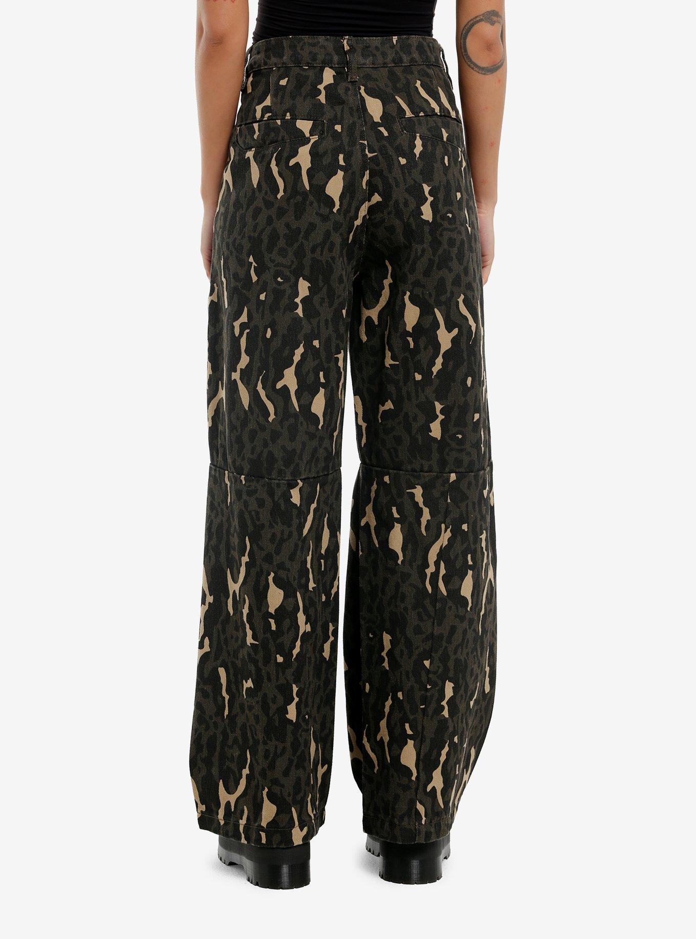 Green Leopard Camo Girls Wide Leg Jeans, , hi-res