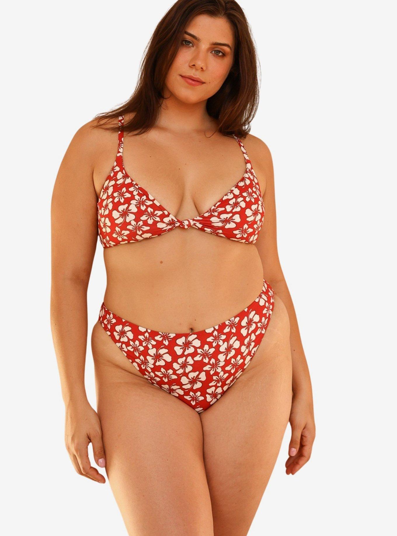 Dippin' Daisy's Zen Knotted Triangle Bikini Top, RED, alternate