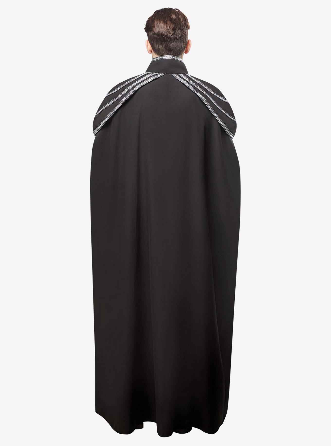 Black Full Length Renaissance Cape with Chain Accents, , alternate