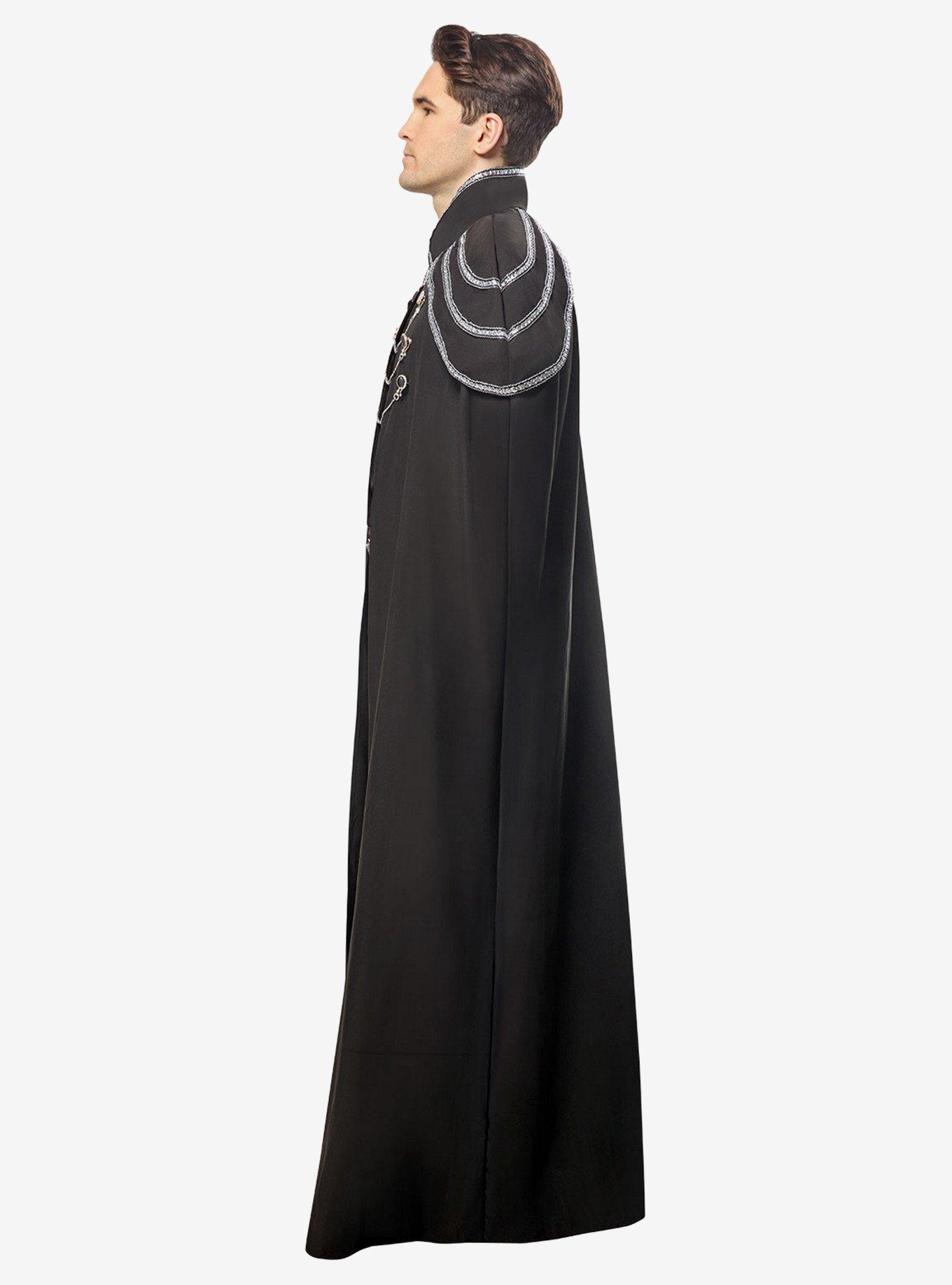 Black Full Length Renaissance Cape with Chain Accents, , alternate