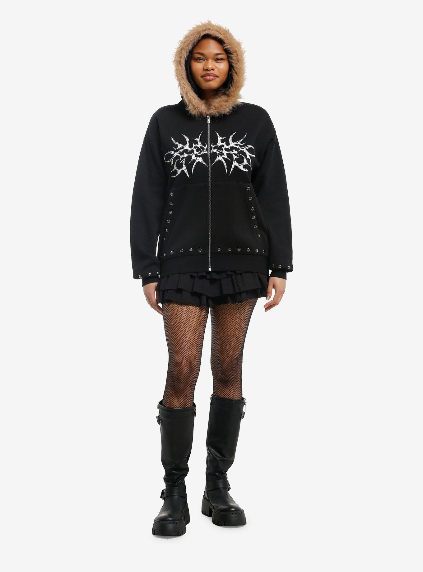 Cyber Sigil Studded Fur Trim Girls Hoodie, , hi-res