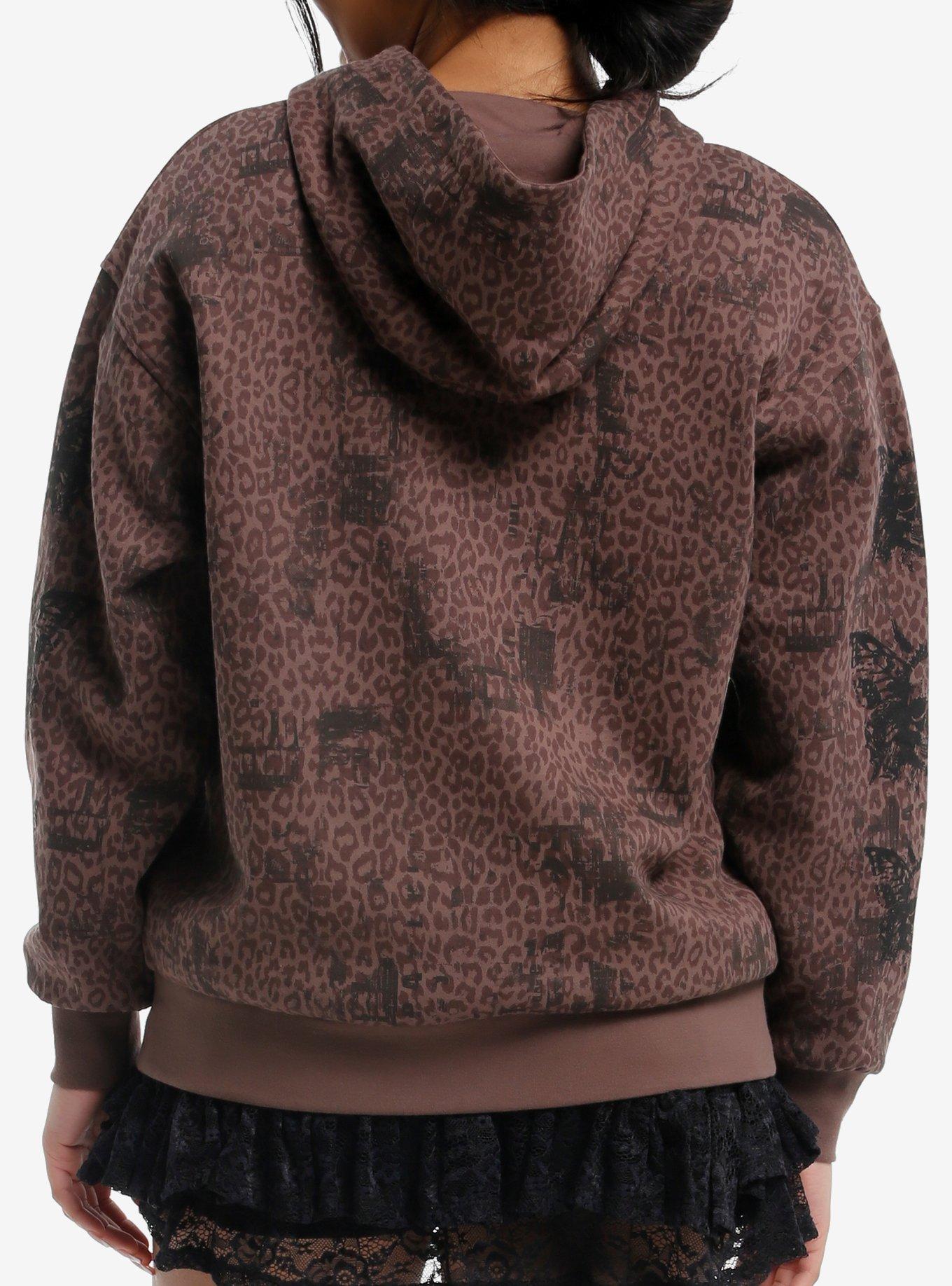 Brown Leopard Butterfly Skull Girls Hoodie, , hi-res