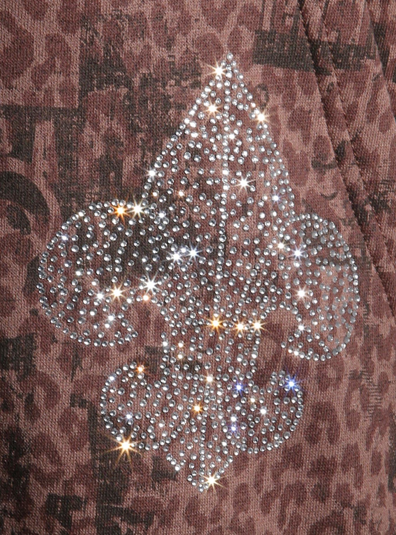 Brown Leopard Butterfly Skull Girls Hoodie, BROWN, alternate