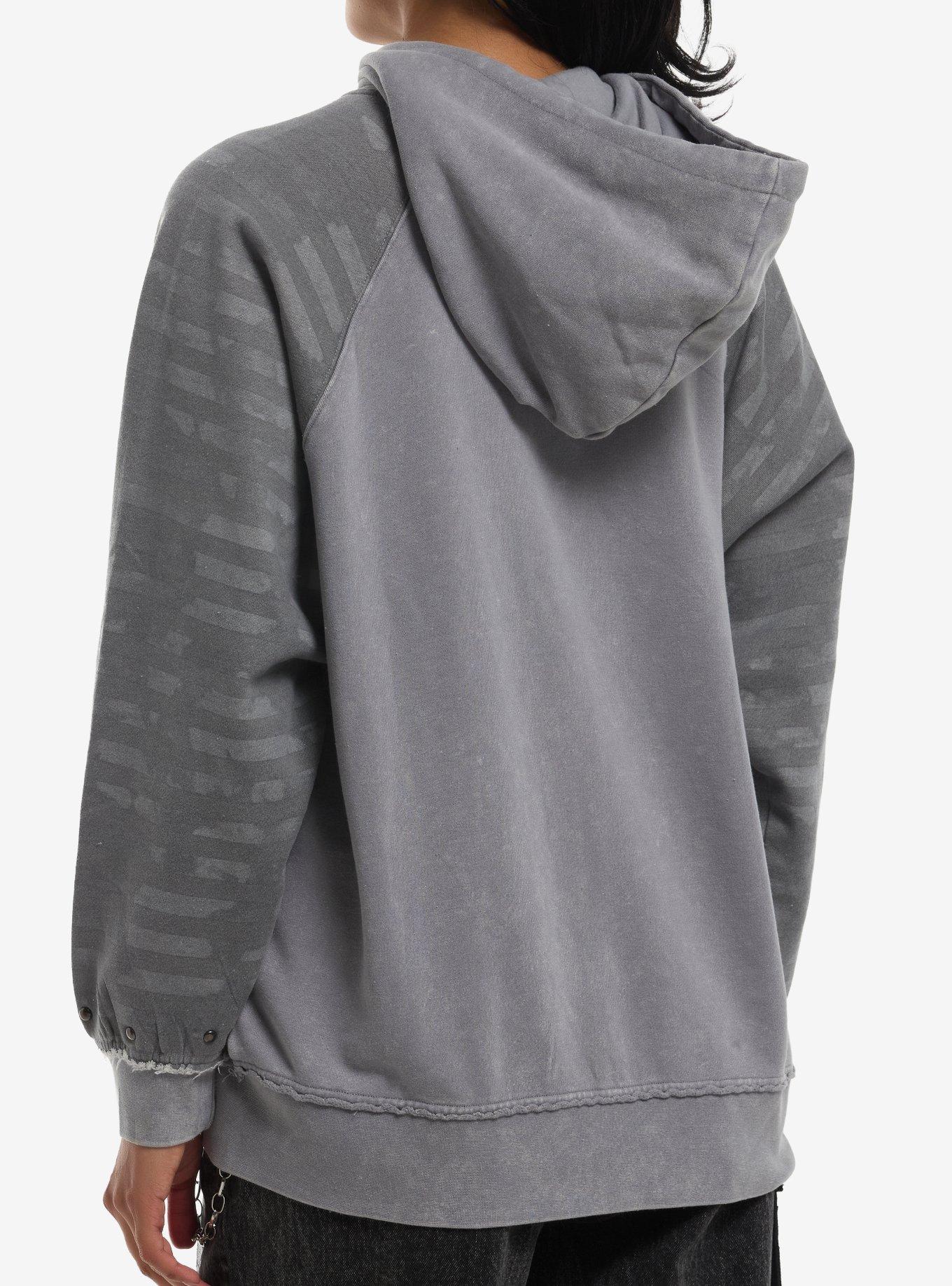 Grey Wash Red Star Stud Girls Hoodie, , hi-res