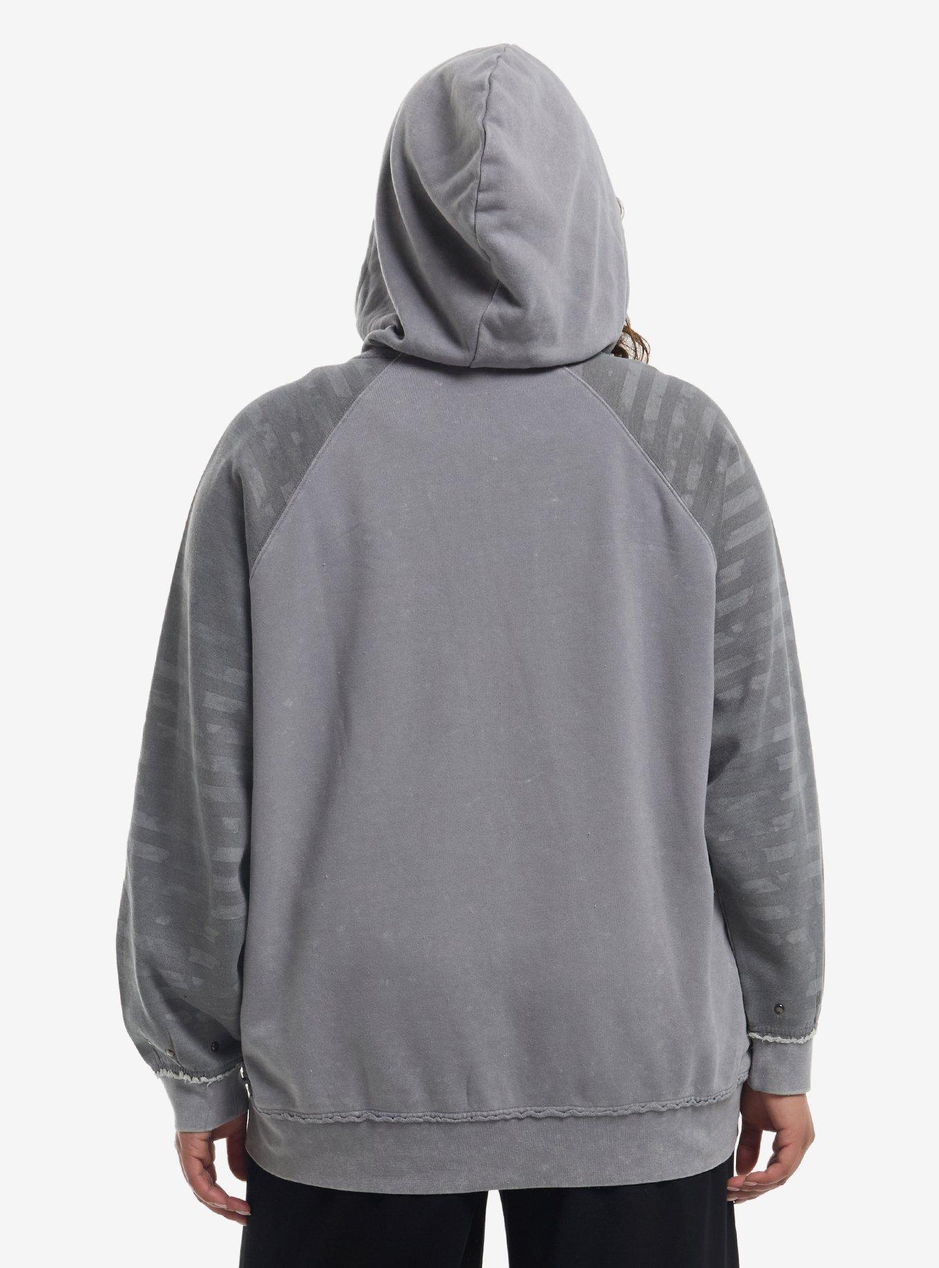 Grey Wash Red Star Stud Girls Hoodie Plus Size, , hi-res