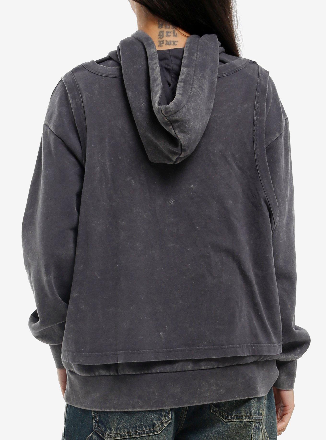 Winged Skull Mineral Wash Girls Twofer Hoodie, , hi-res