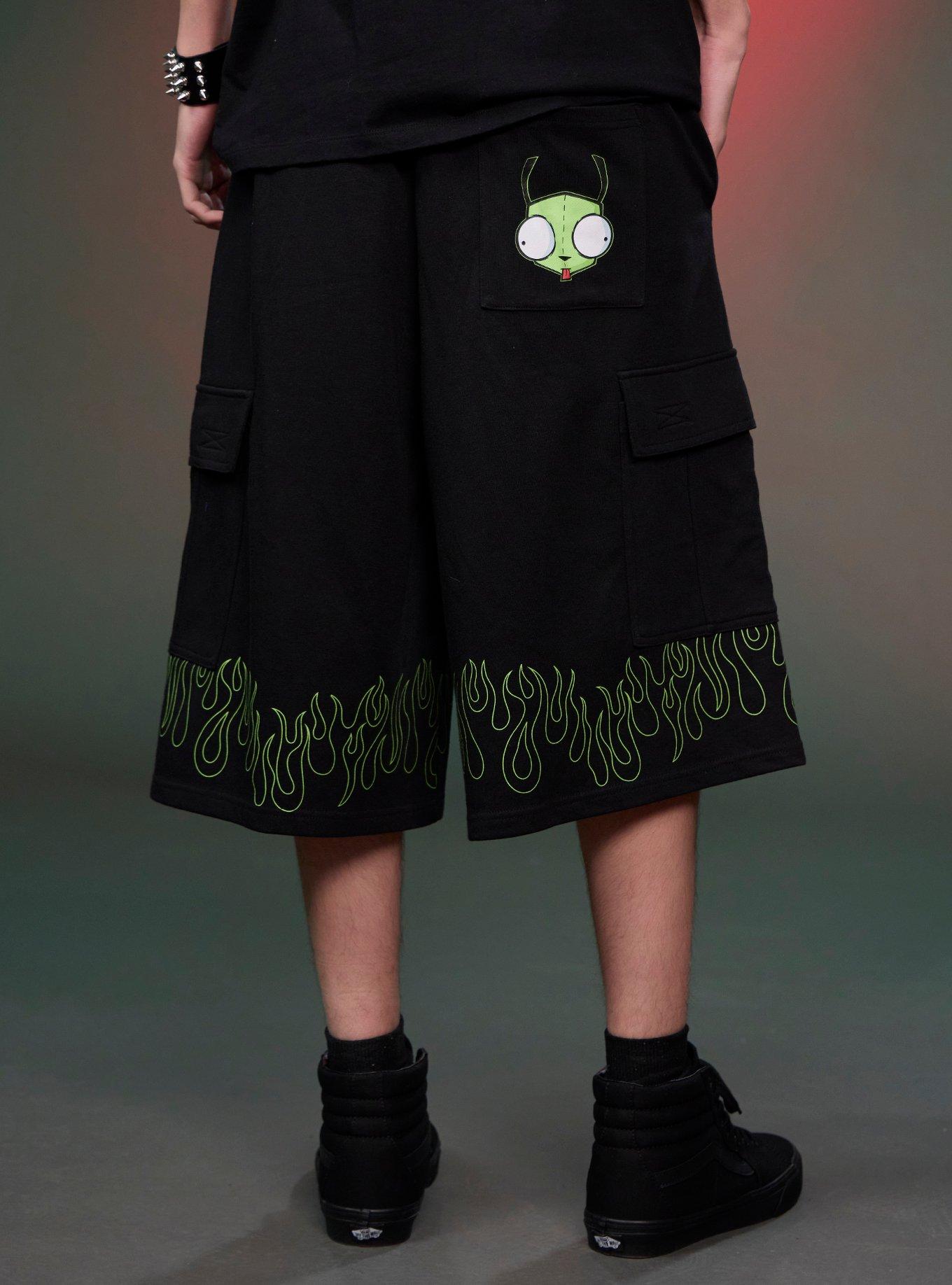 Invader Zim GIR Flames Cargo Lounge Shorts, GREEN, alternate