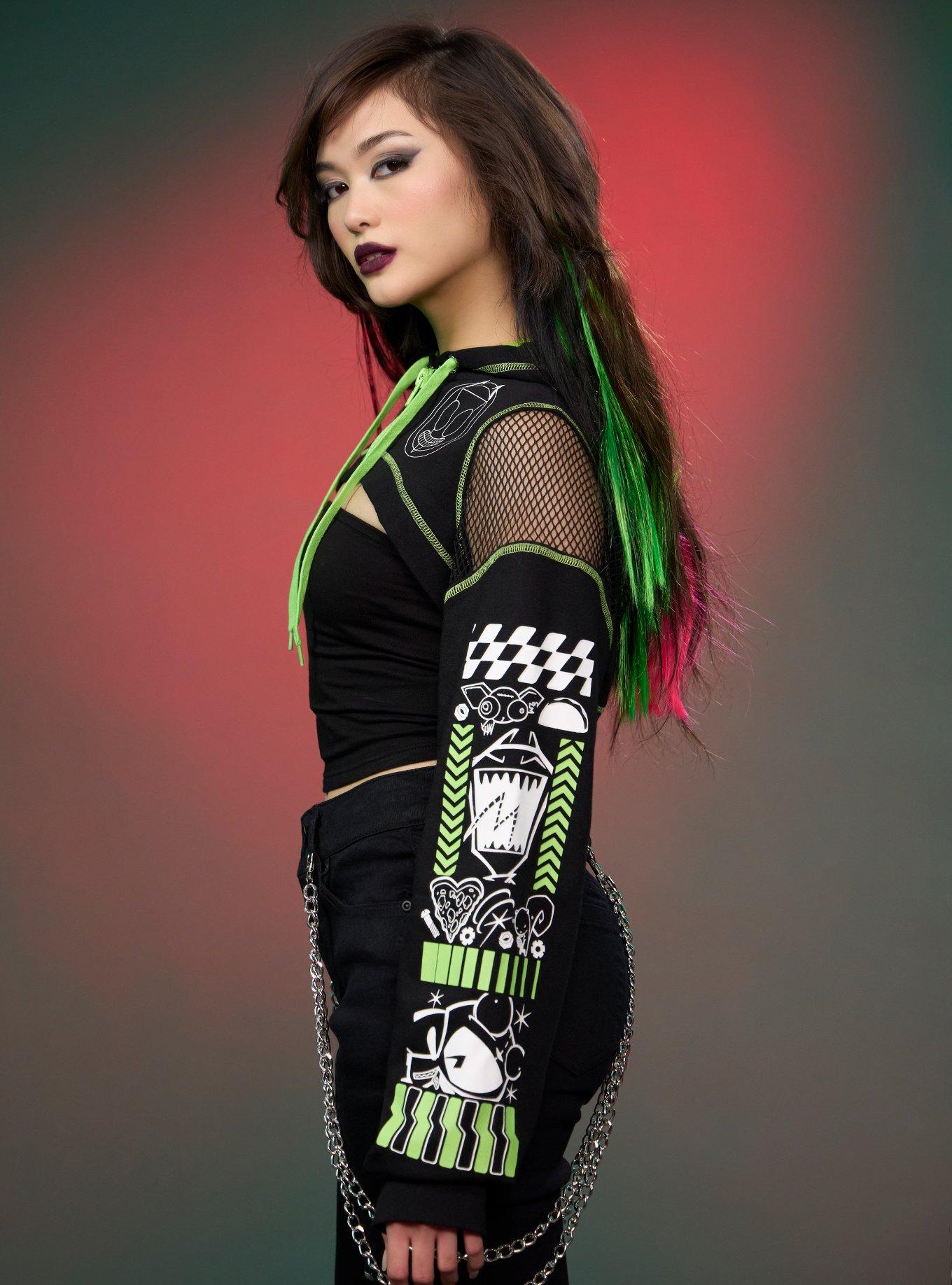 Invader Zim GIR Icons Girls Crop Hoodie, MULTI, alternate