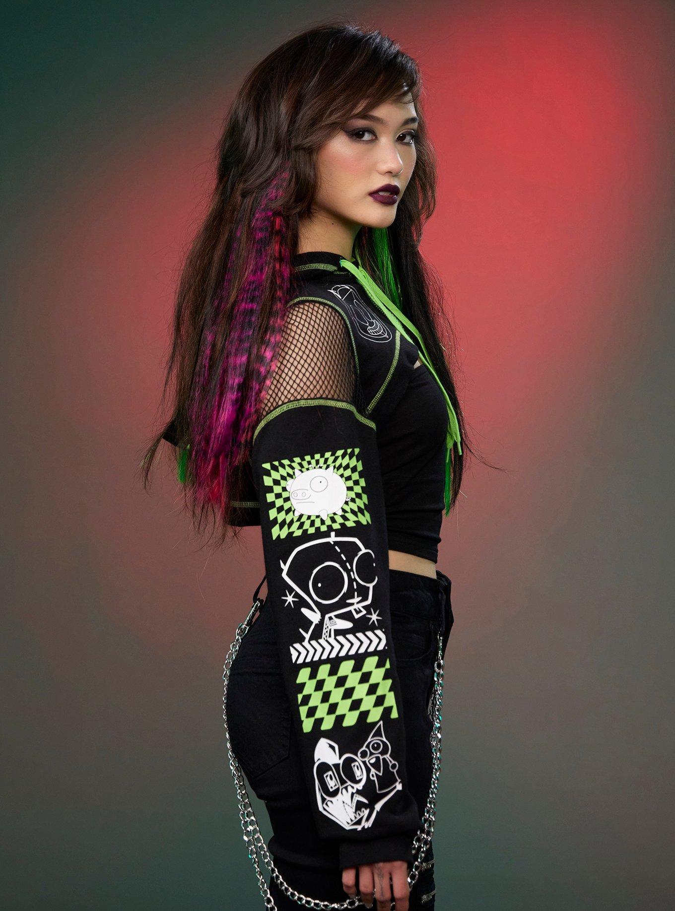 Invader Zim GIR Icons Girls Crop Hoodie, MULTI, alternate