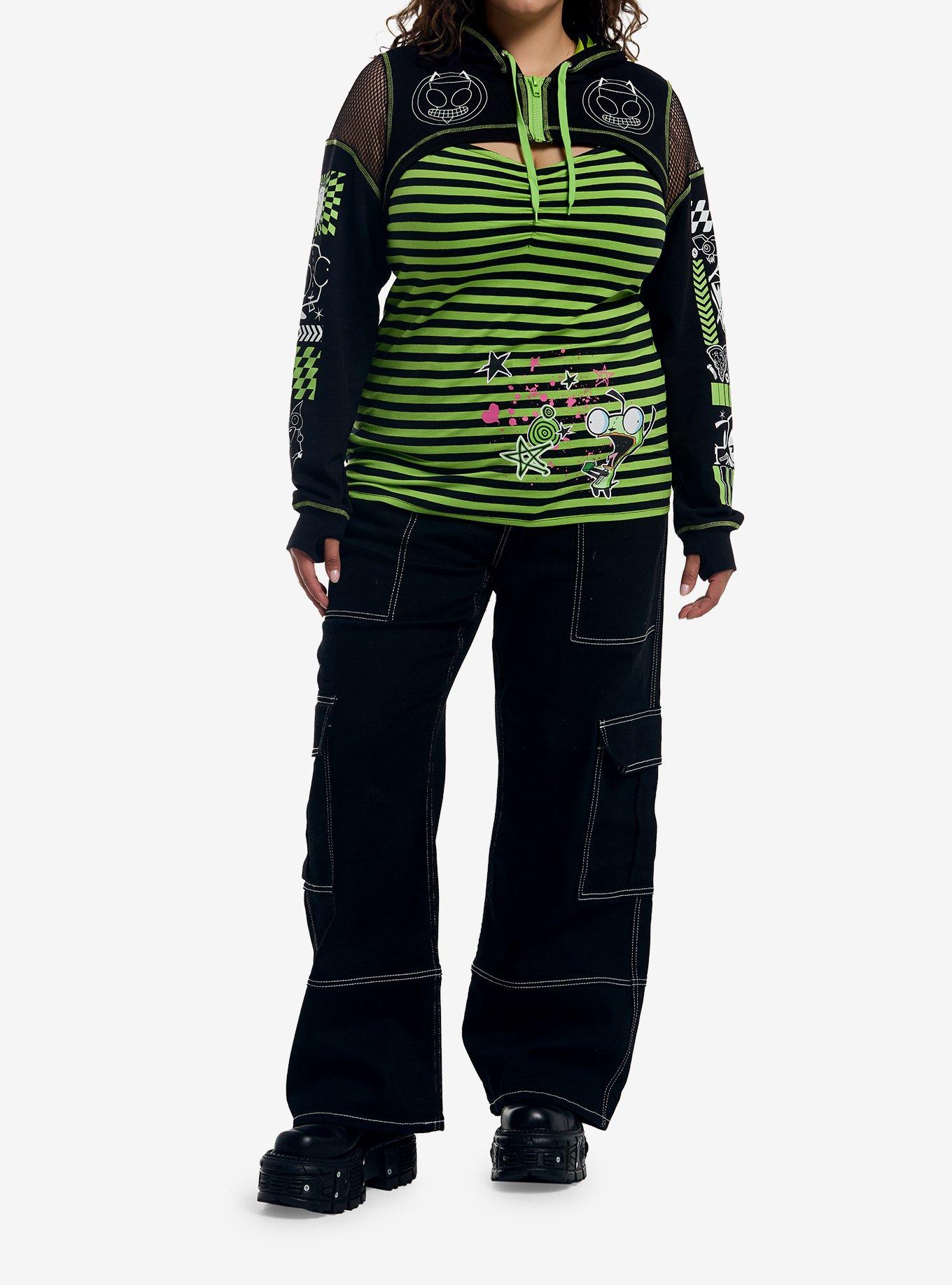 Invader Zim GIR Icons Girls Crop Hoodie Plus Size, MULTI, alternate