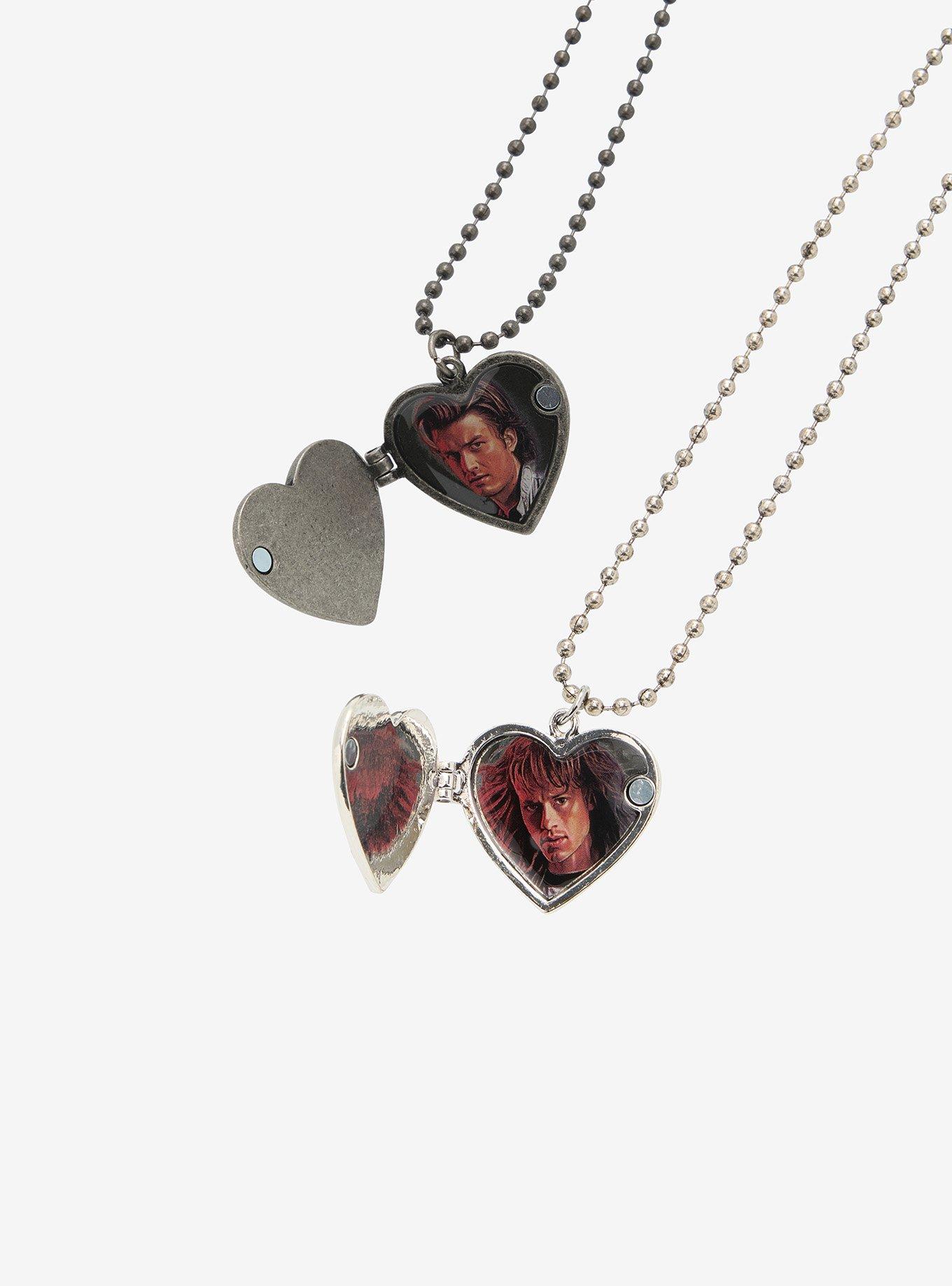 Stranger Things Steve & Eddie Heart Locket Best Friend Necklace Set, , alternate