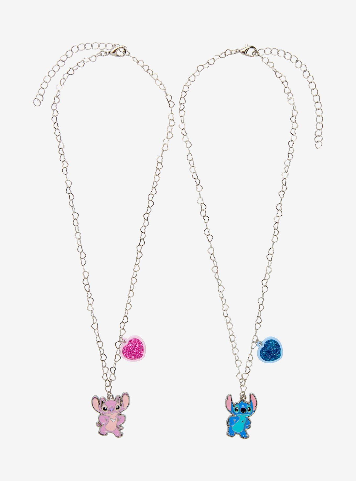 Disney Stitch & Angel Glitter Heart Best Friend Necklace Set, , hi-res