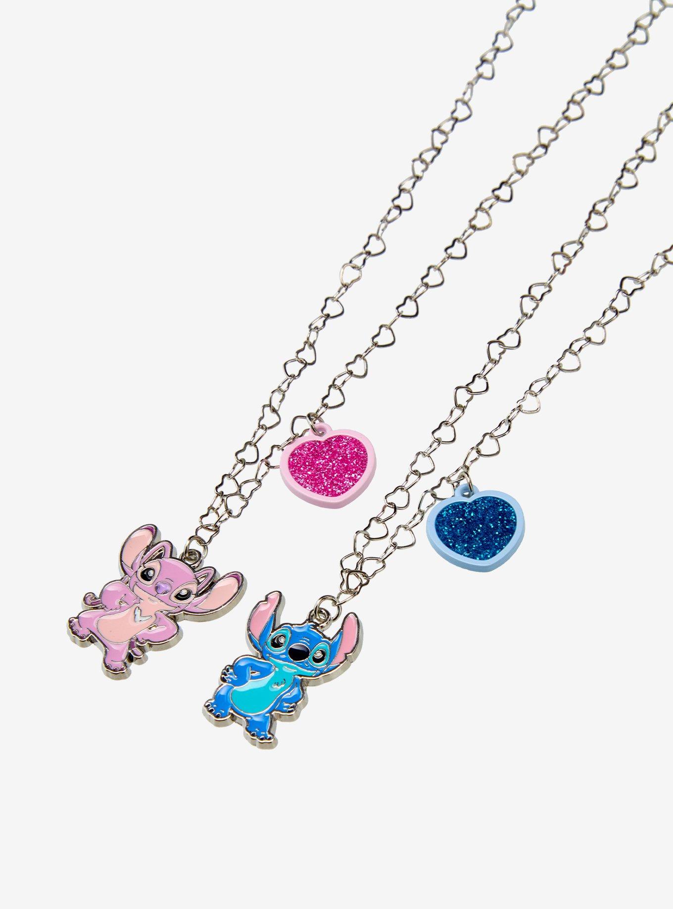 Disney Stitch & Angel Glitter Heart Best Friend Necklace Set, , alternate