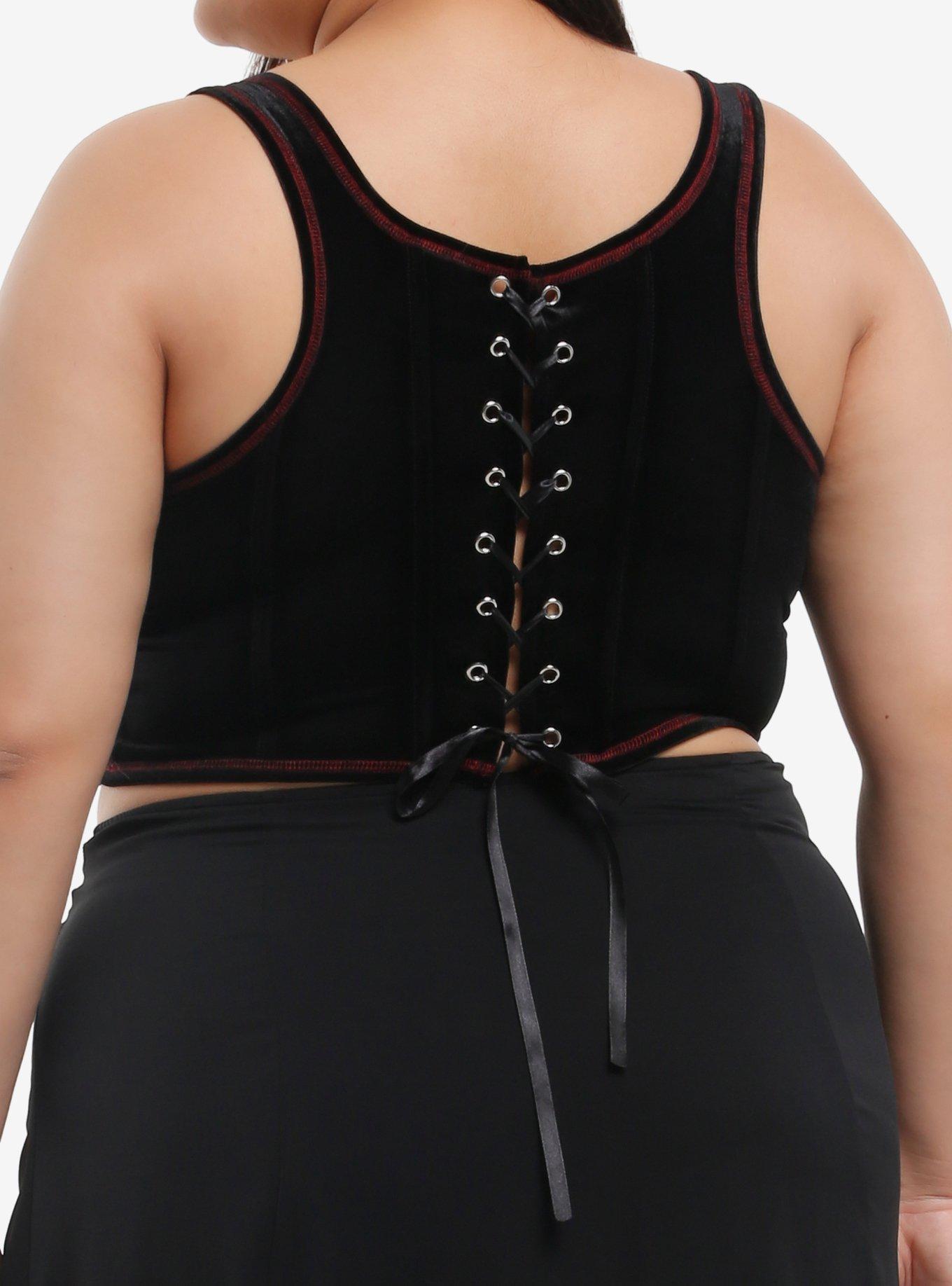 "Wuthering Heights" Velvet Girls Corset Tank Top Plus Size, BLACK, alternate