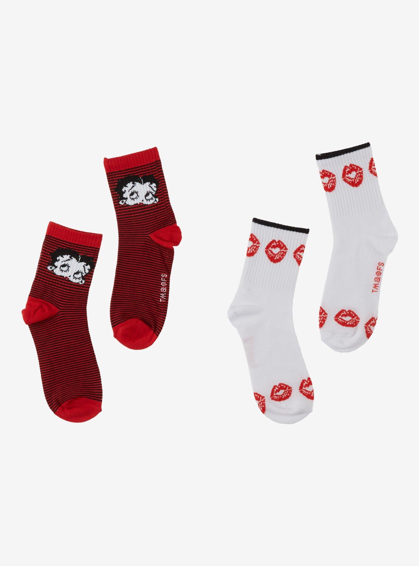 Betty Boop Lips & Stripes Crew Socks 2 Pair, , hi-res