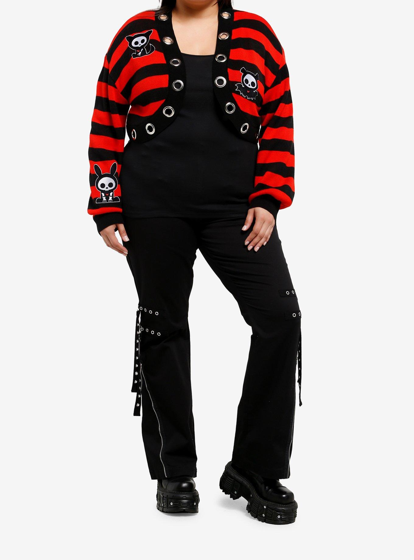 Skelanimals Black & Red Stripe Grommet Girls Shrug Plus Size, , hi-res