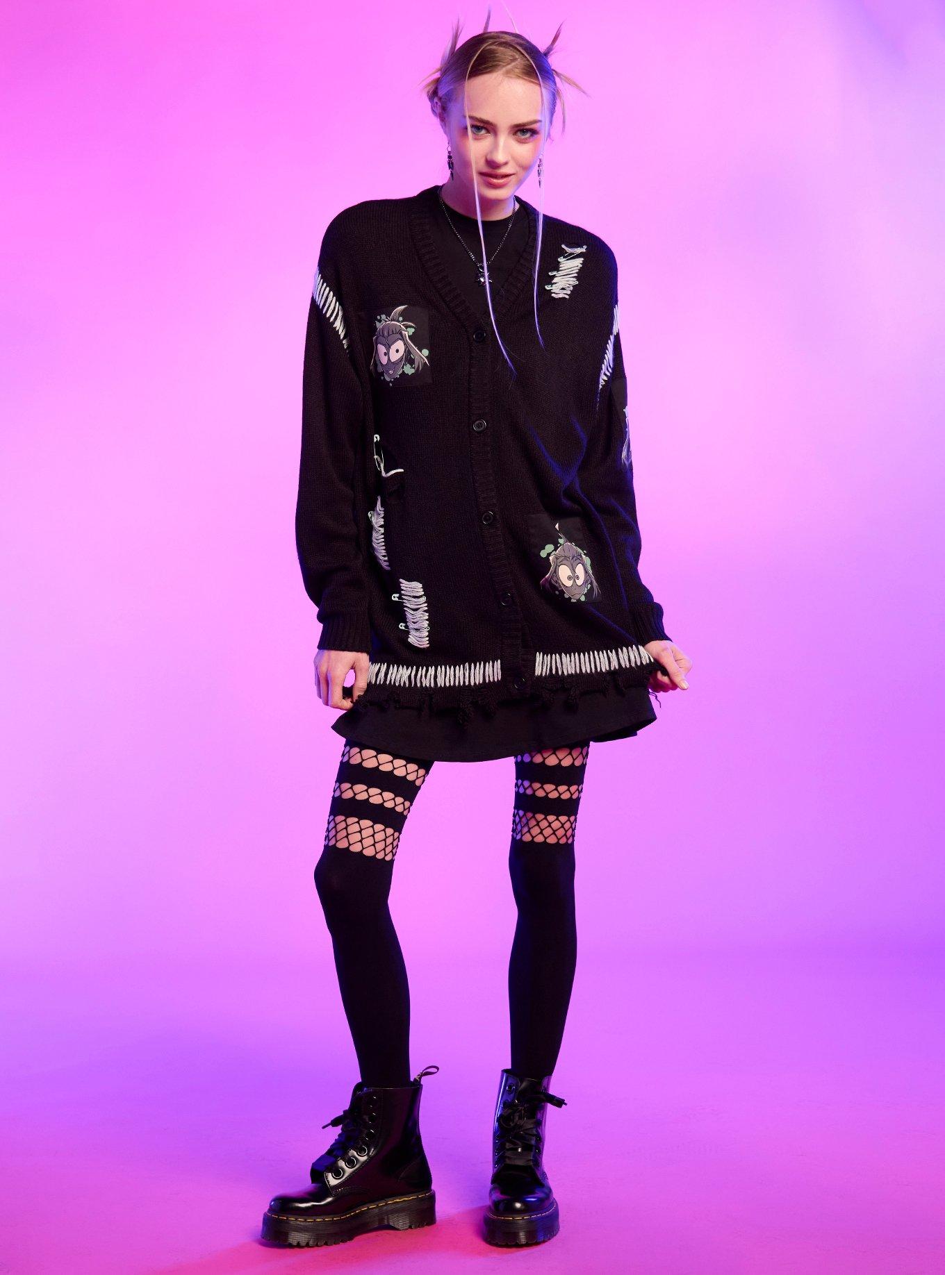 The Gaslight District Mel Safety Pins Distressed Girls Cardigan, , hi-res