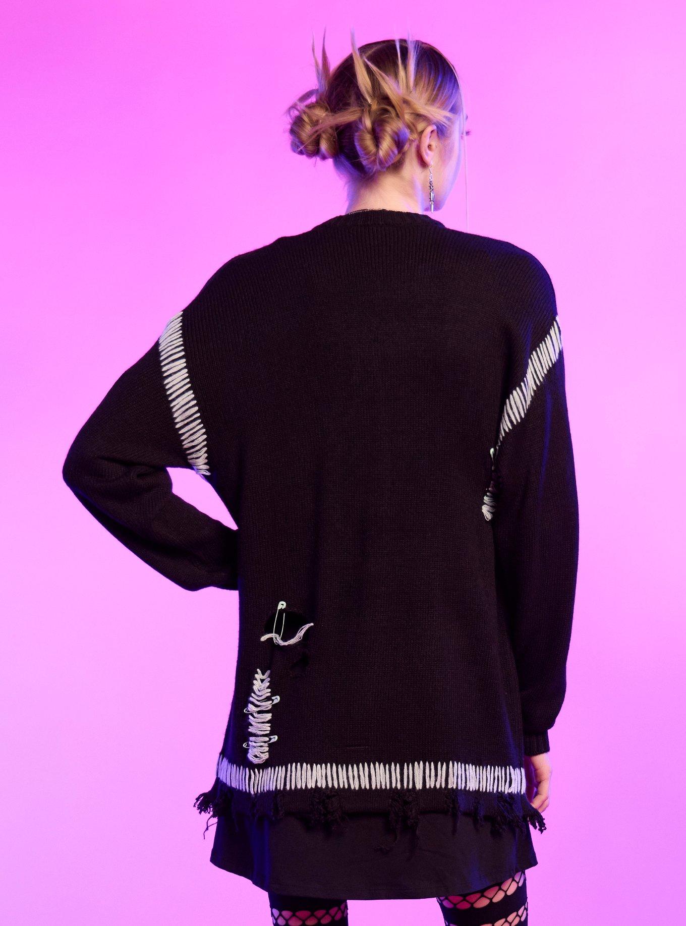 The Gaslight District Mel Safety Pins Distressed Girls Cardigan, GREEN, alternate