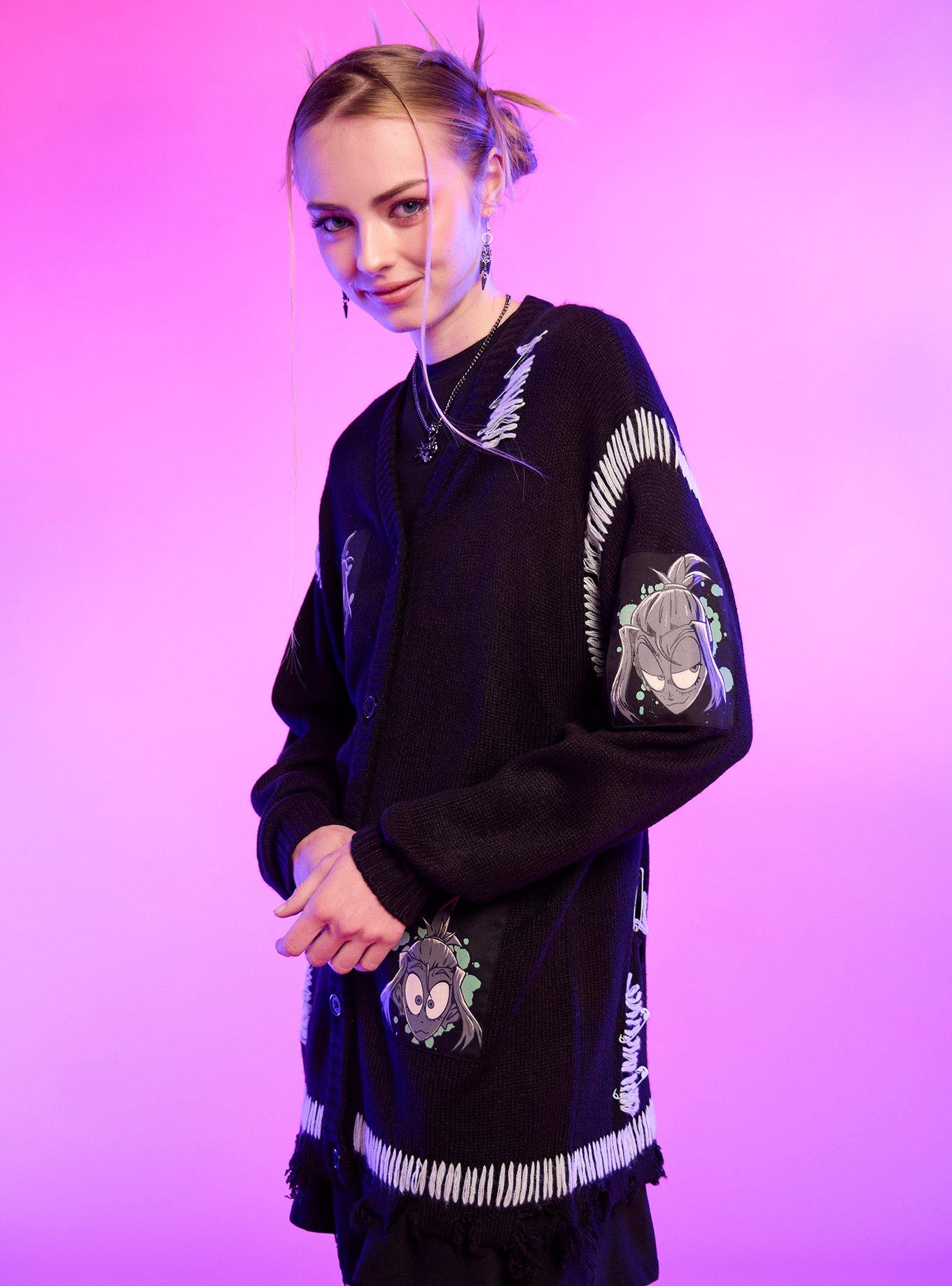 The Gaslight District Mel Safety Pins Distressed Girls Cardigan, GREEN, alternate