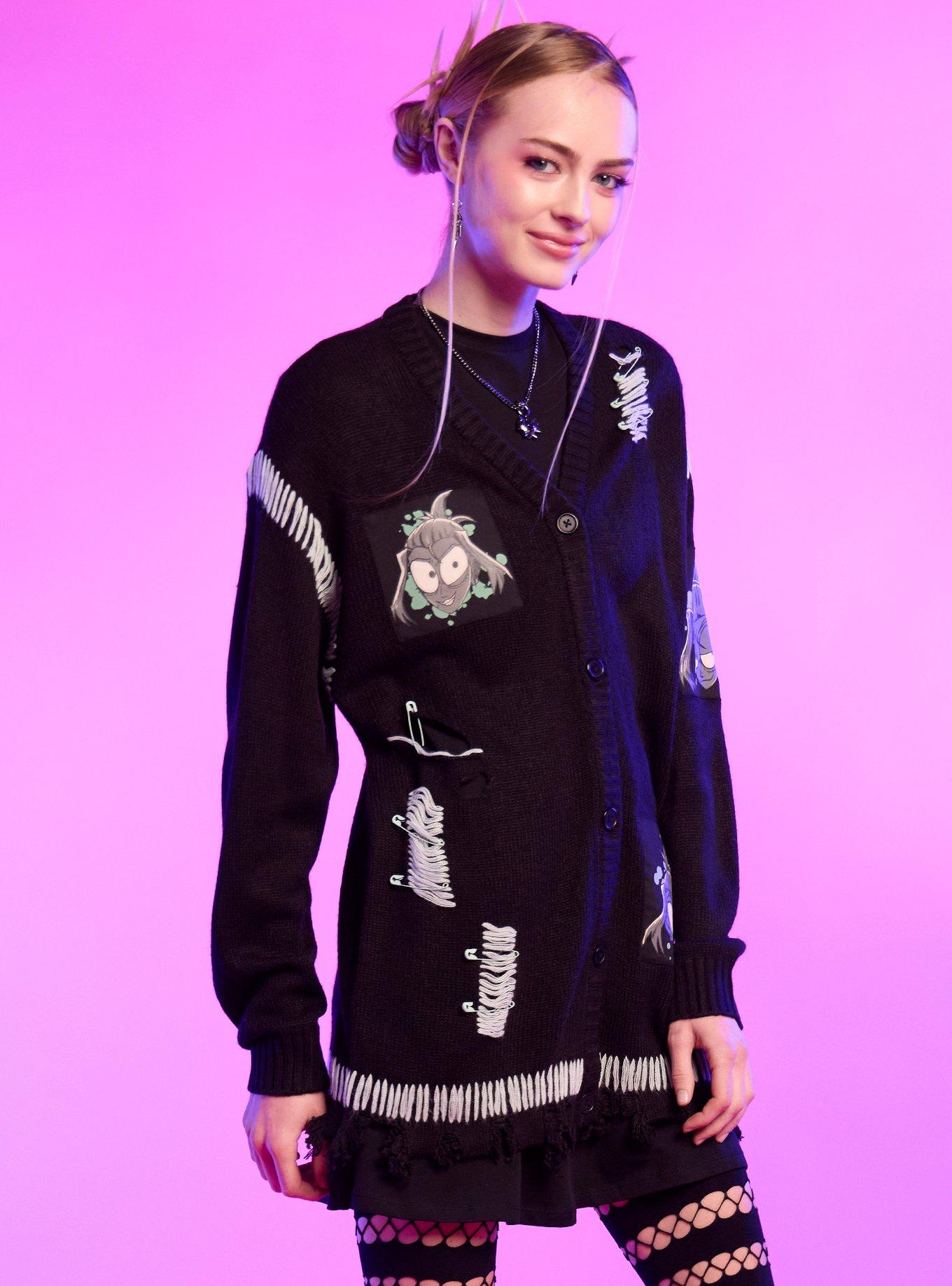 The Gaslight District Mel Safety Pins Distressed Girls Cardigan, GREEN, alternate