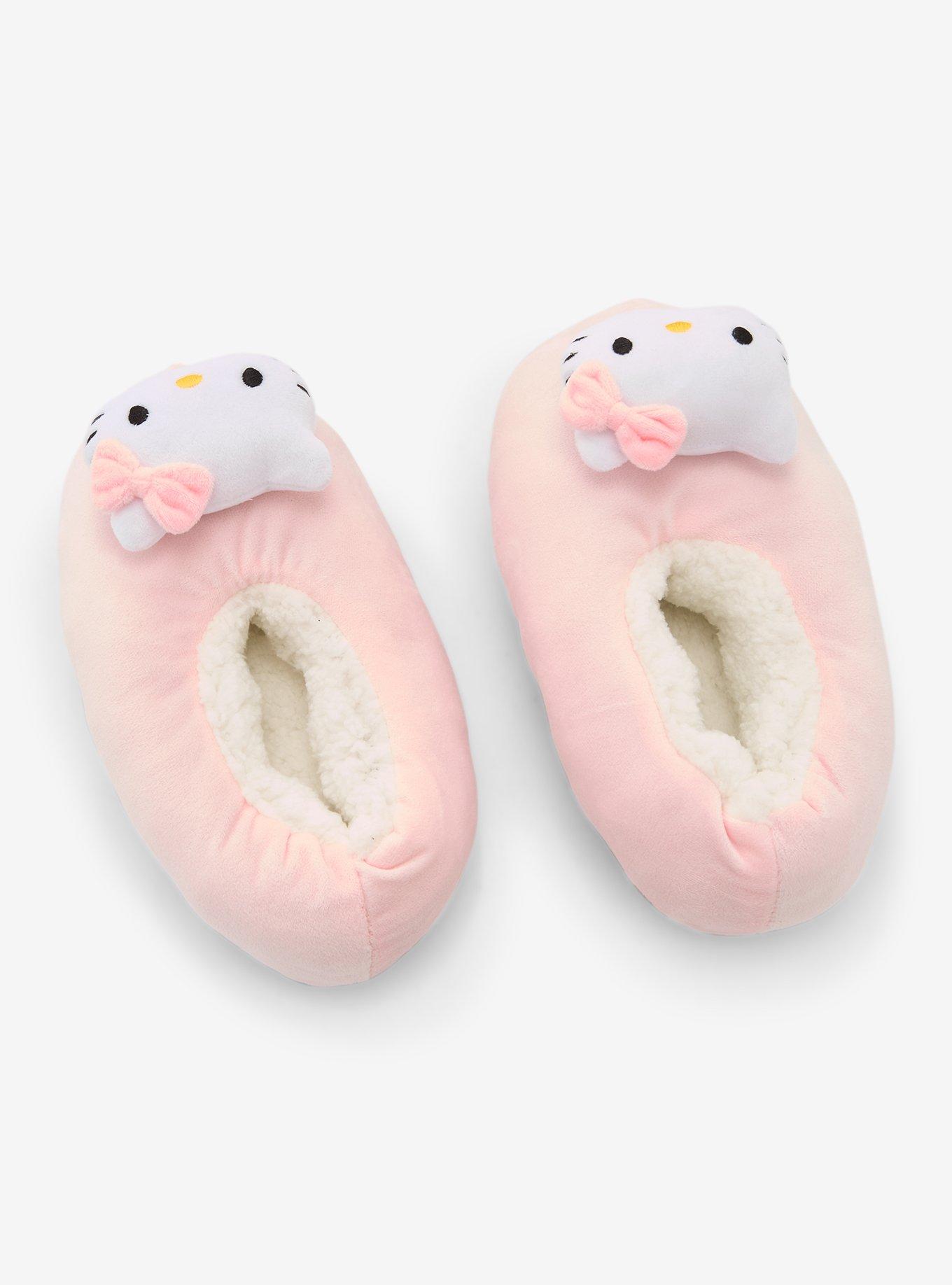 Hello Kitty Pastel Pink Plush Slippers, , hi-res