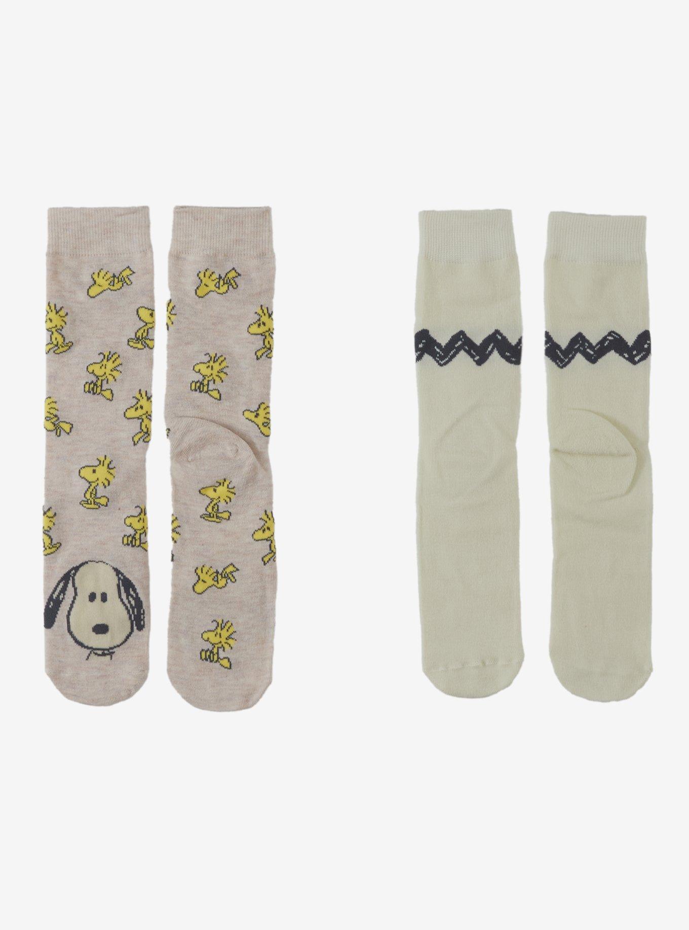 Peanuts Snoopy Woodstock Stripe Crew Socks 2 Pair, , hi-res