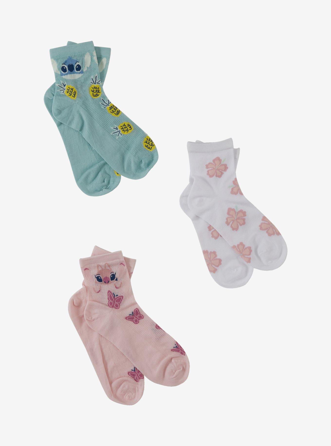 Disney Stitch & Angel Tropical Crew Socks 3 Pair, , hi-res