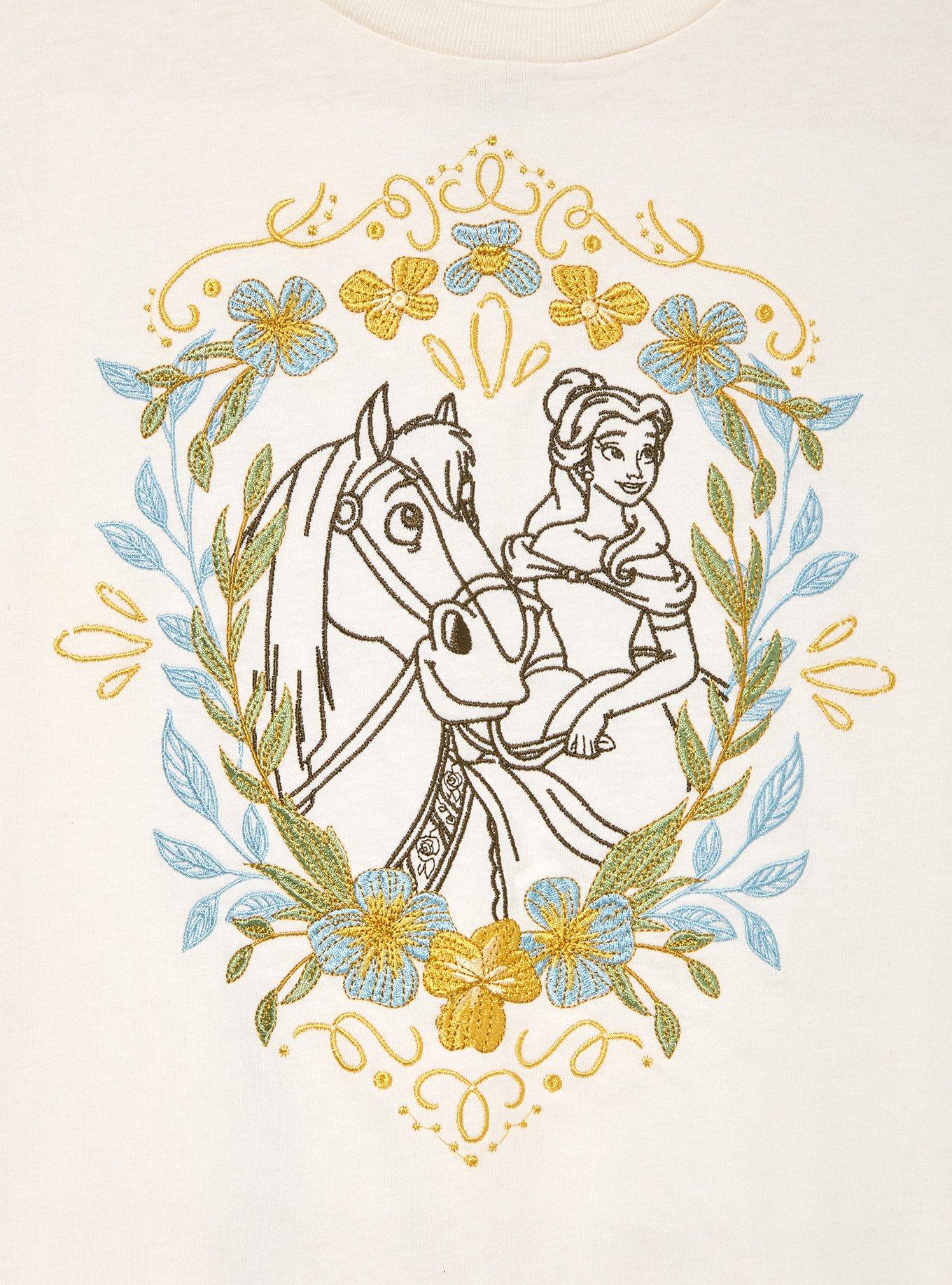 Disney Beauty and the Beast Belle & Phillipe Floral Women's T-Shirt &mdash; BoxLunch Exclusive, CREAM, alternate