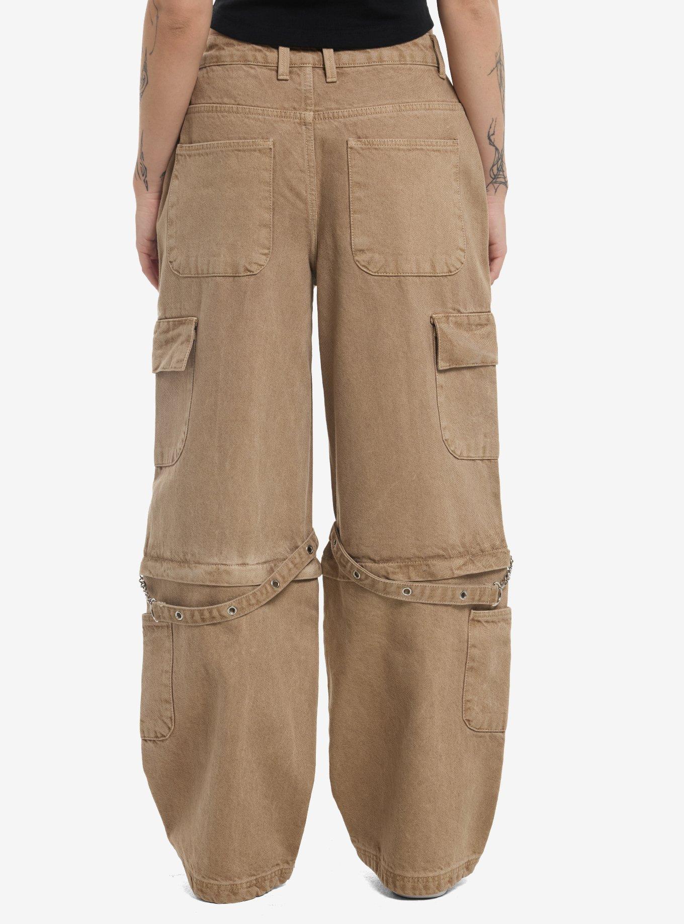 Brown Wash Side Chain Cargo Pants, , hi-res