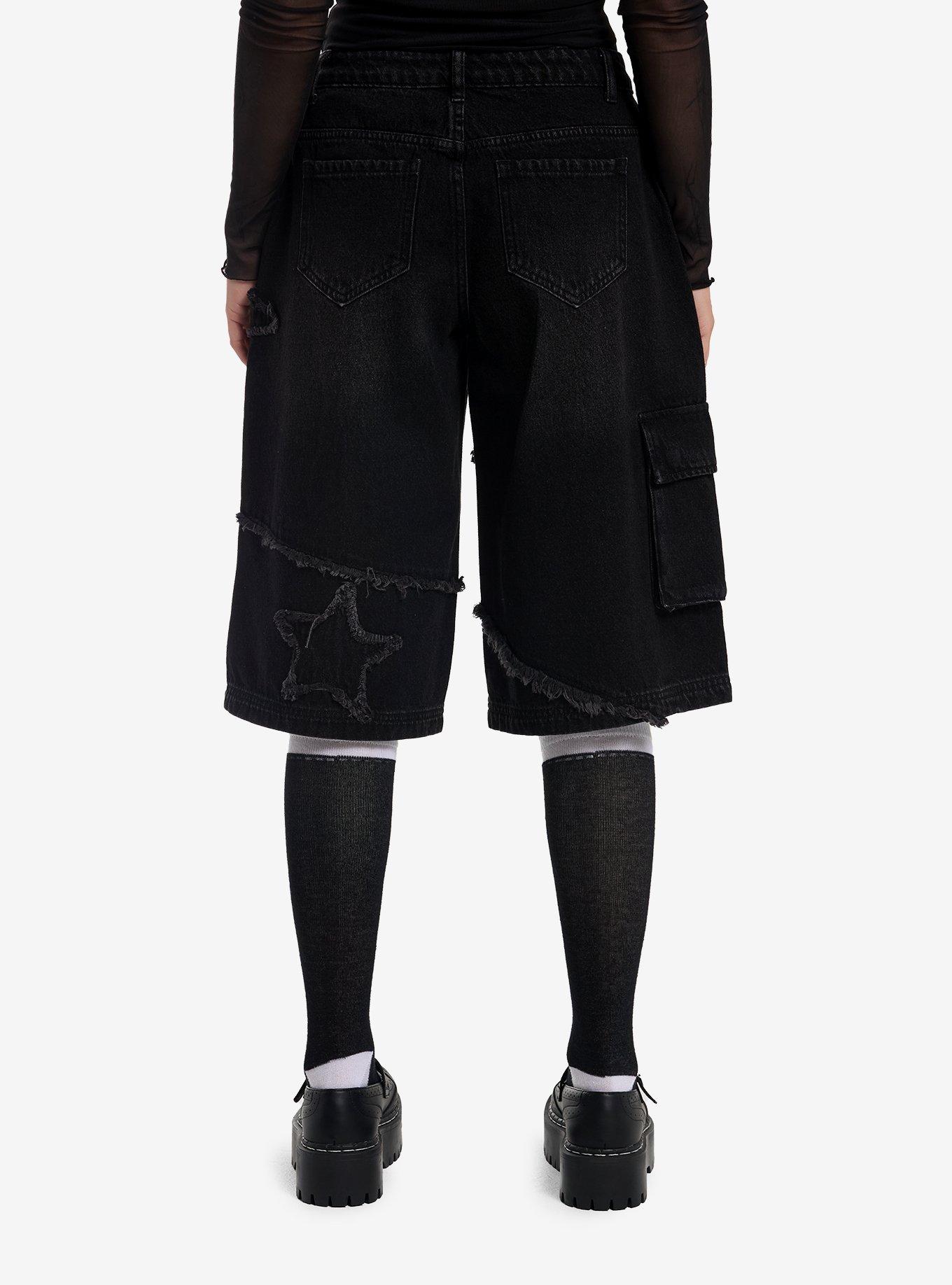 Social Collision Black Star Patch Girls Jorts, , hi-res