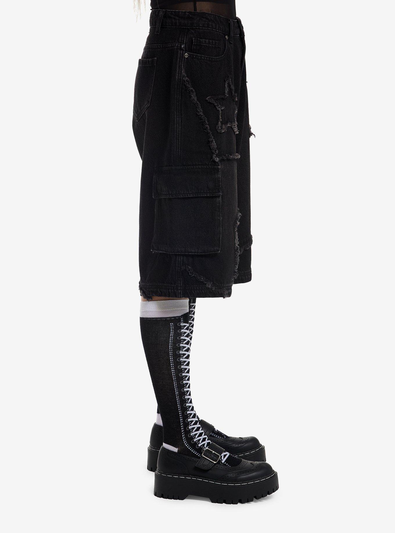 Social Collision Black Star Patch Girls Jorts, MULTI, alternate