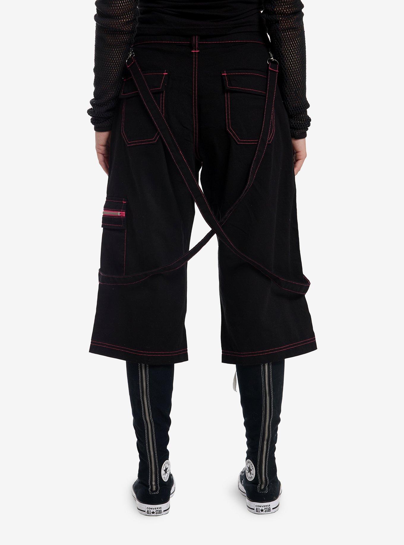 Social Collision Black & Pink Suspender Jorts, , hi-res