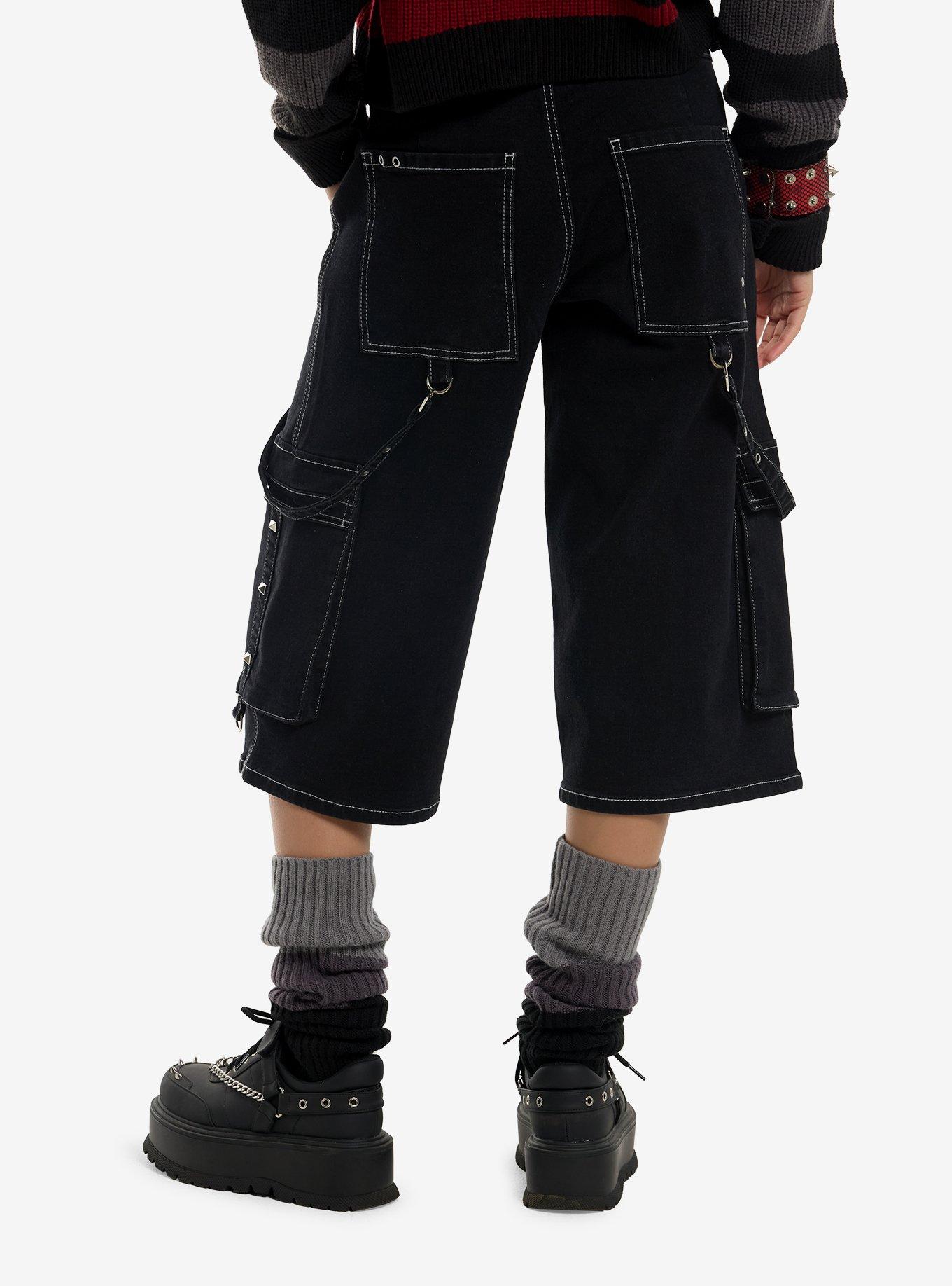 Washed Black Studded Cargo Jorts, , hi-res