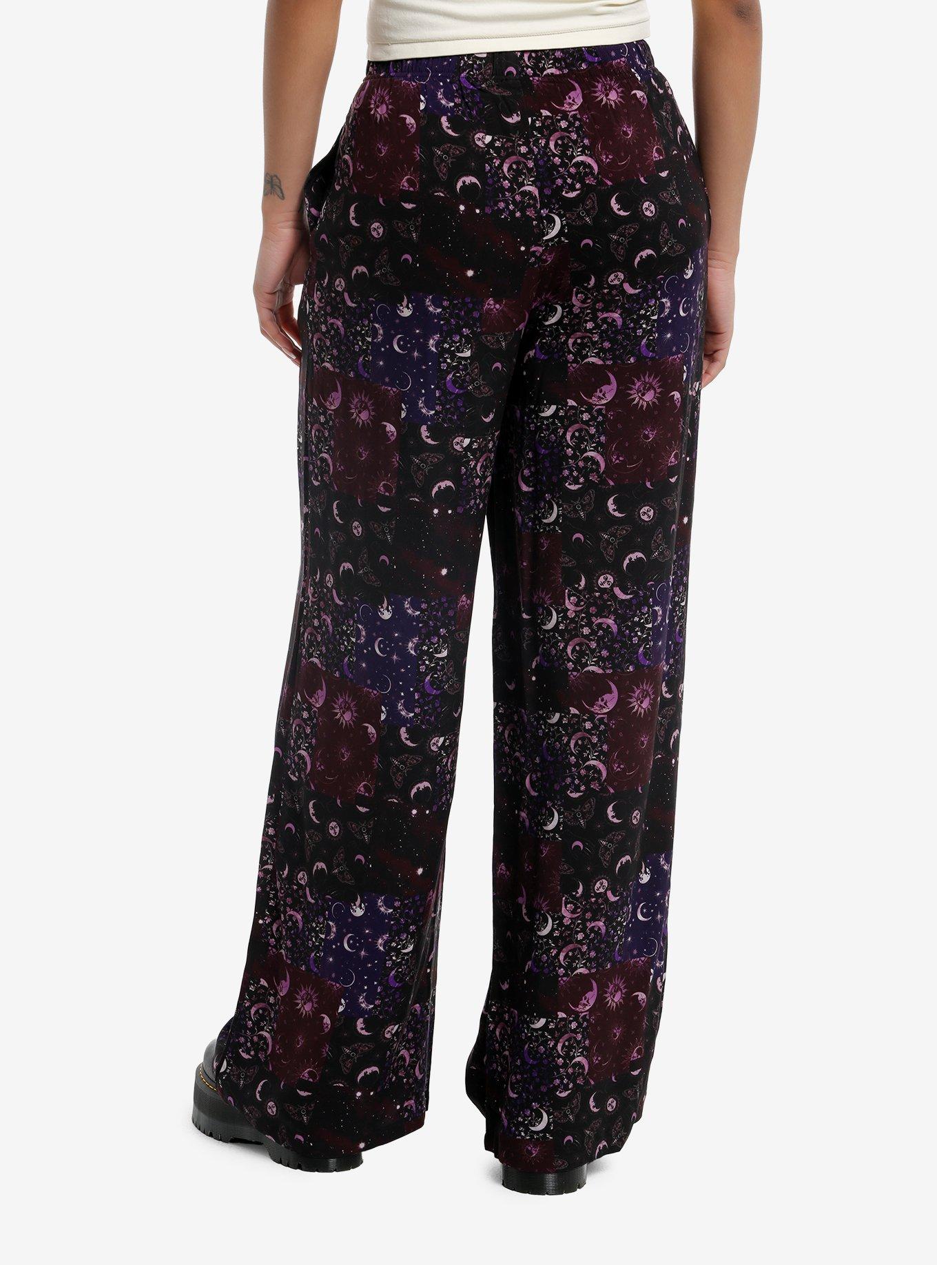 Cosmic Aura Purple Celestial Patchwork Wide Leg Pants, , hi-res