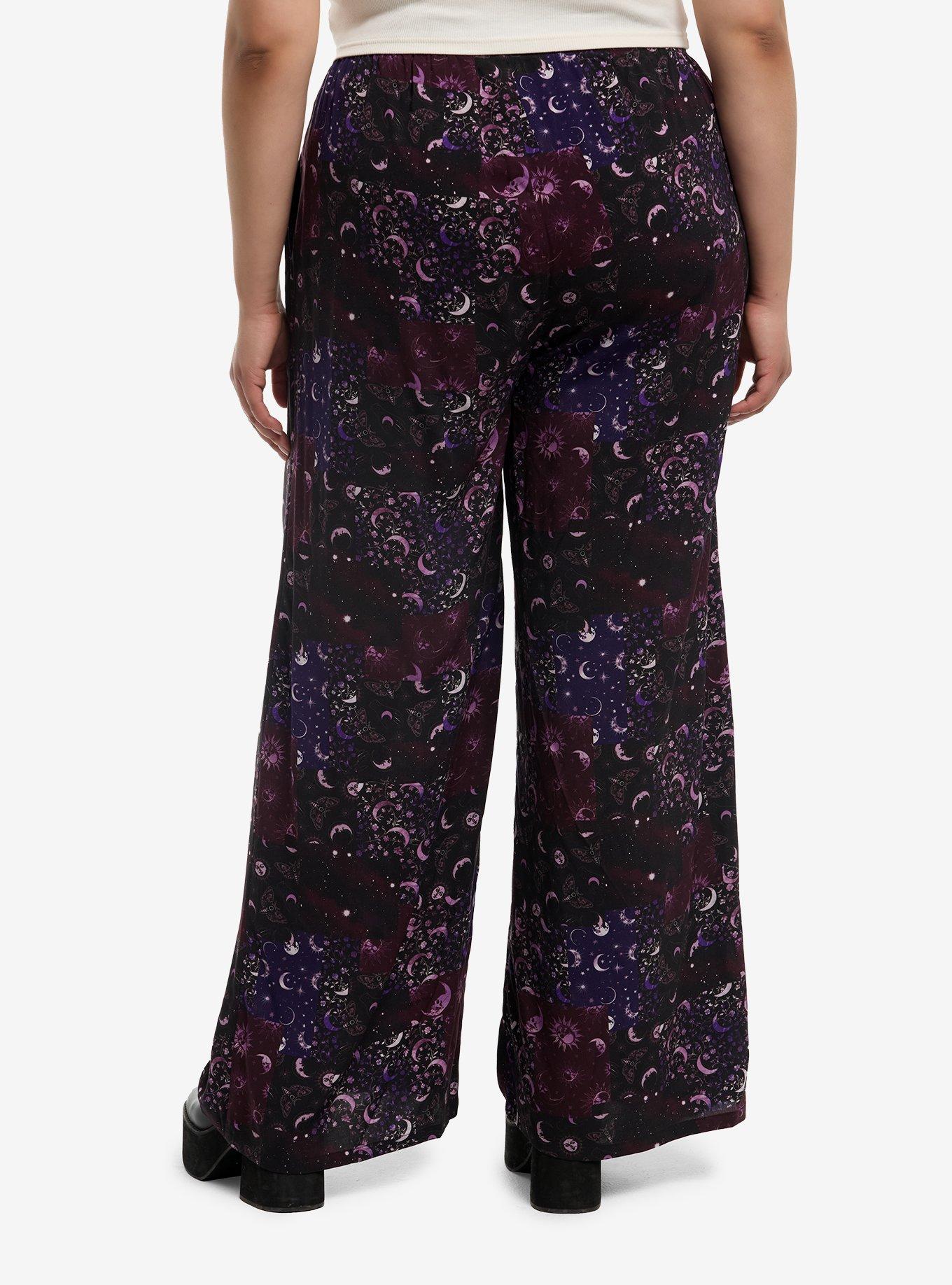 Cosmic Aura Purple Celestial Patchwork Wide Leg Pants Plus Size, , hi-res